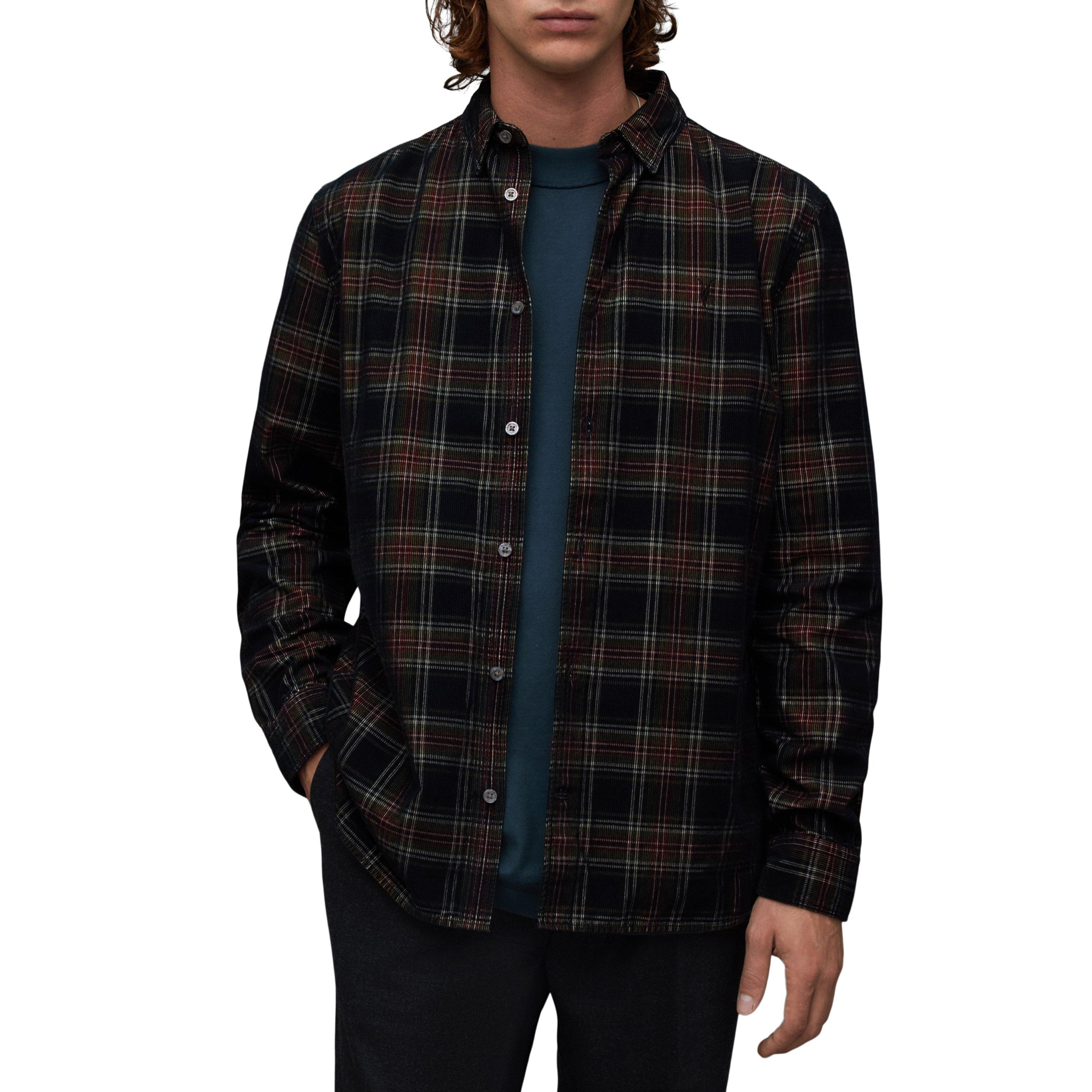 Jet Black - AllSaints - Men's Herculis Relaxed Fit Checked Flannel Long-Sleeve Patterned Shirt - 2