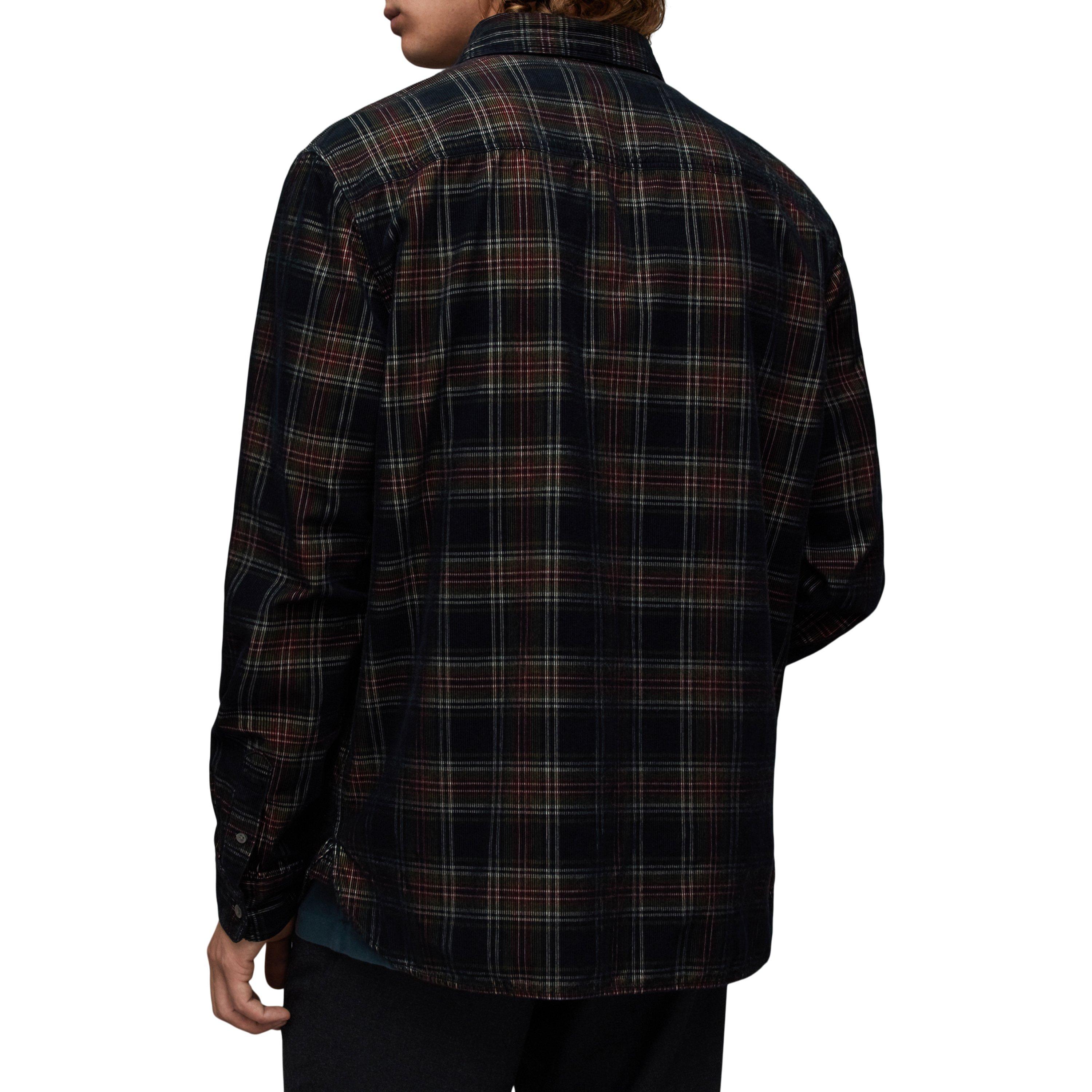 Jet Black - AllSaints - Men's Herculis Relaxed Fit Checked Flannel Long-Sleeve Patterned Shirt - 3