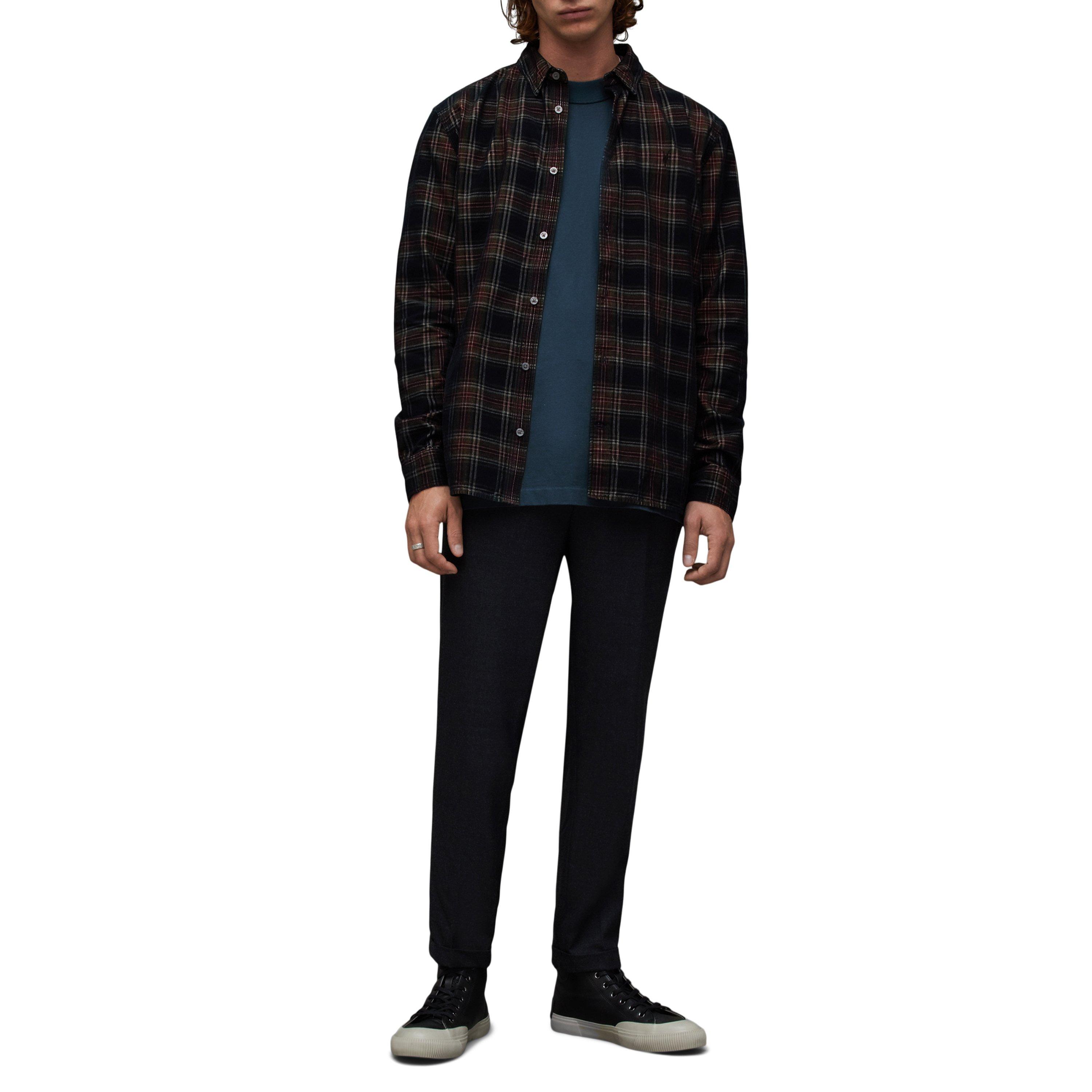 Jet Black - AllSaints - Men's Herculis Relaxed Fit Checked Flannel Long-Sleeve Patterned Shirt - 4