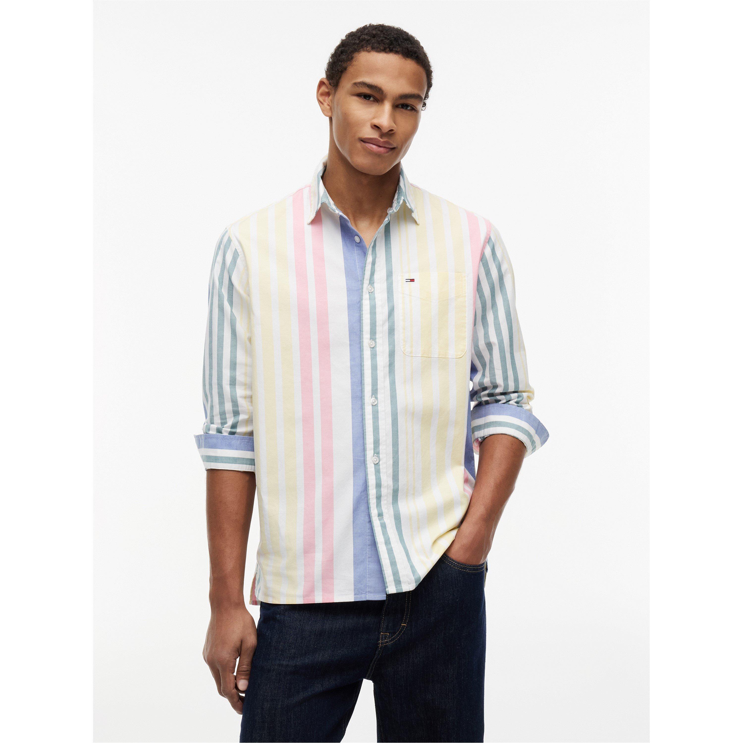 Ecru Stripe - Tommy Jeans - Men's Long Sleeve Patterned Shirt - 2