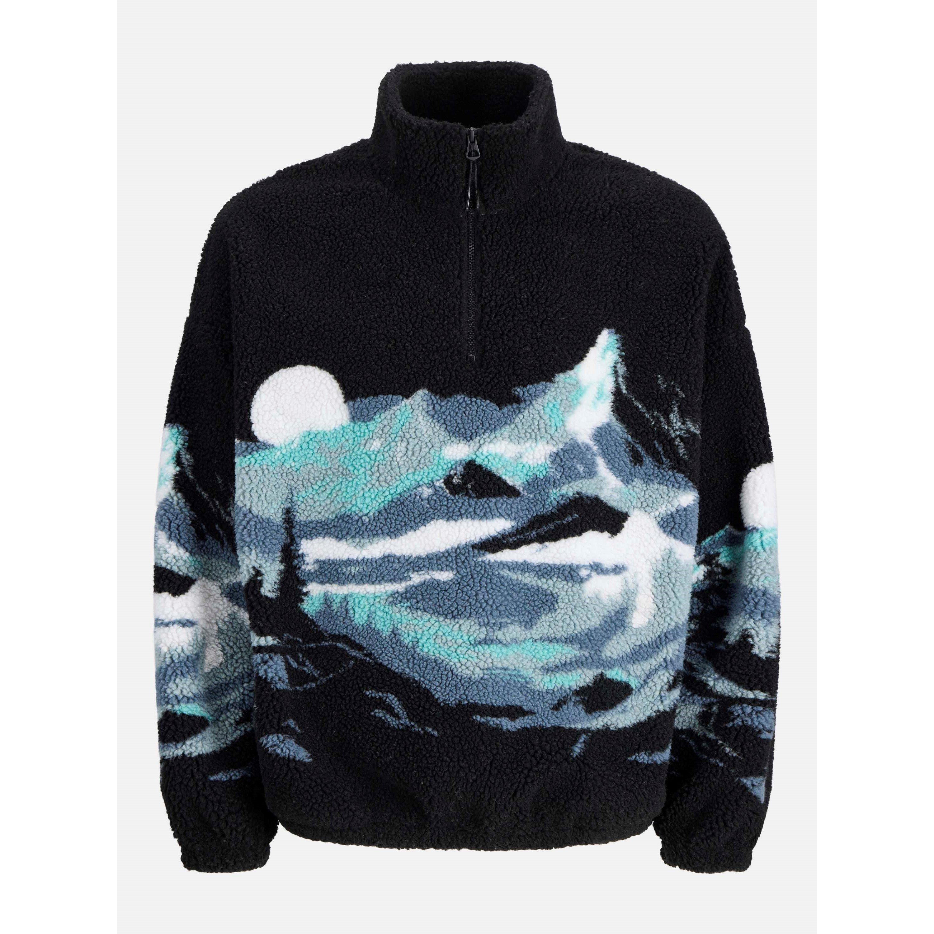 Jack And Jones Men's Bear Mountain Teddy Fleece Half Zip Top - Black Mountain - M