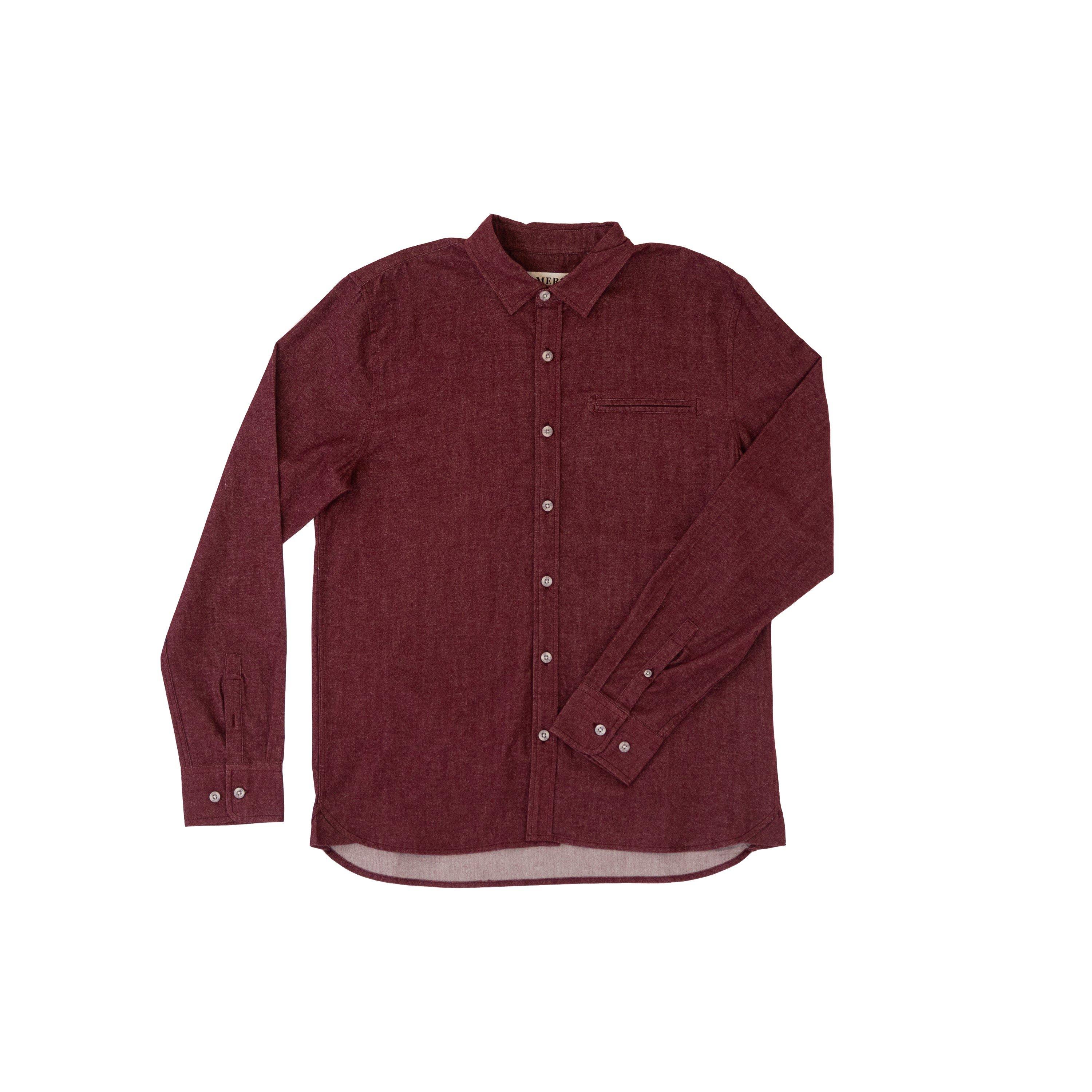 Burgundy - Roamers and Seekers - Men's Willow Long Sleeve Plain Shirt - 1
