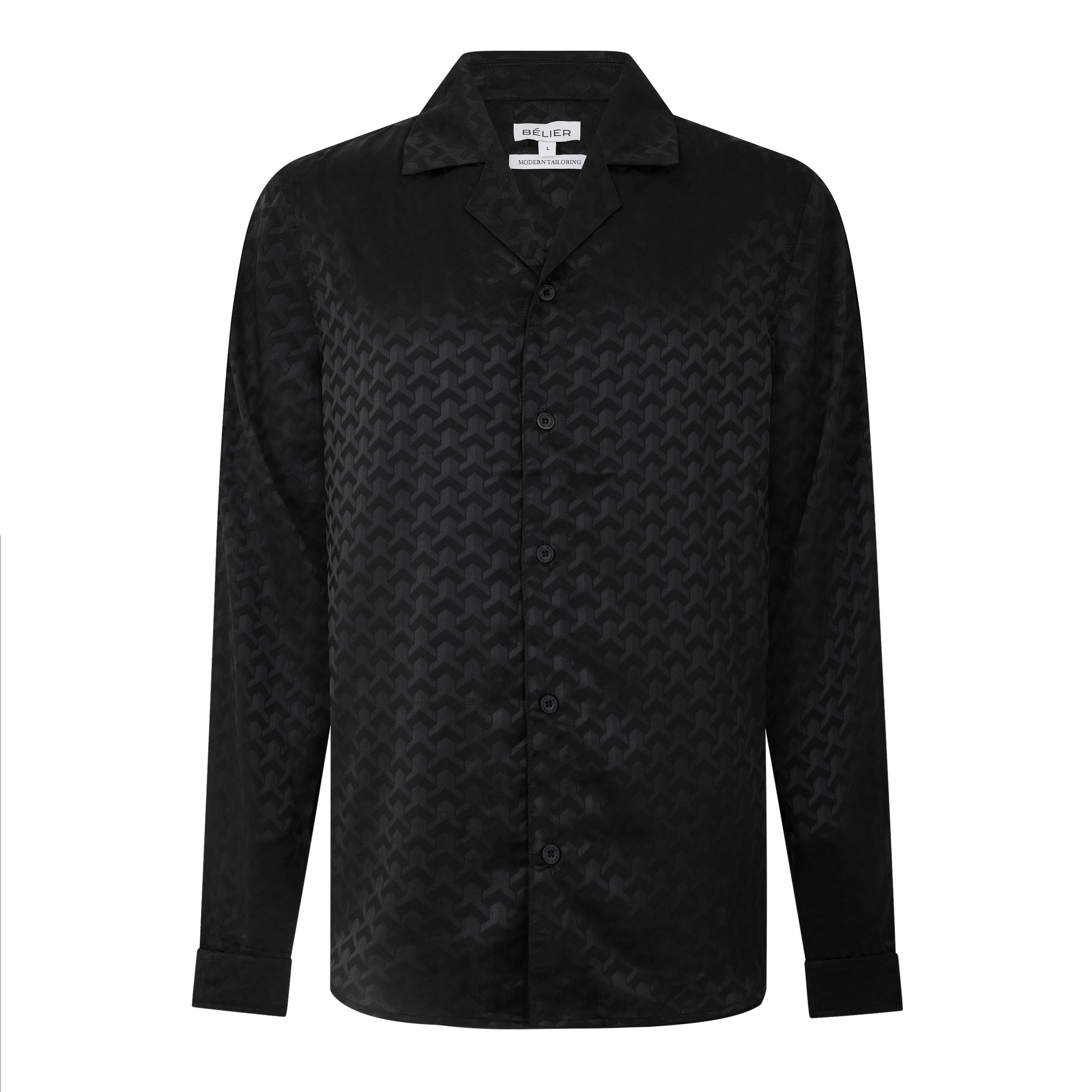 Black - BELIER - Men's Long Sleeve Patterned Shirt - 1