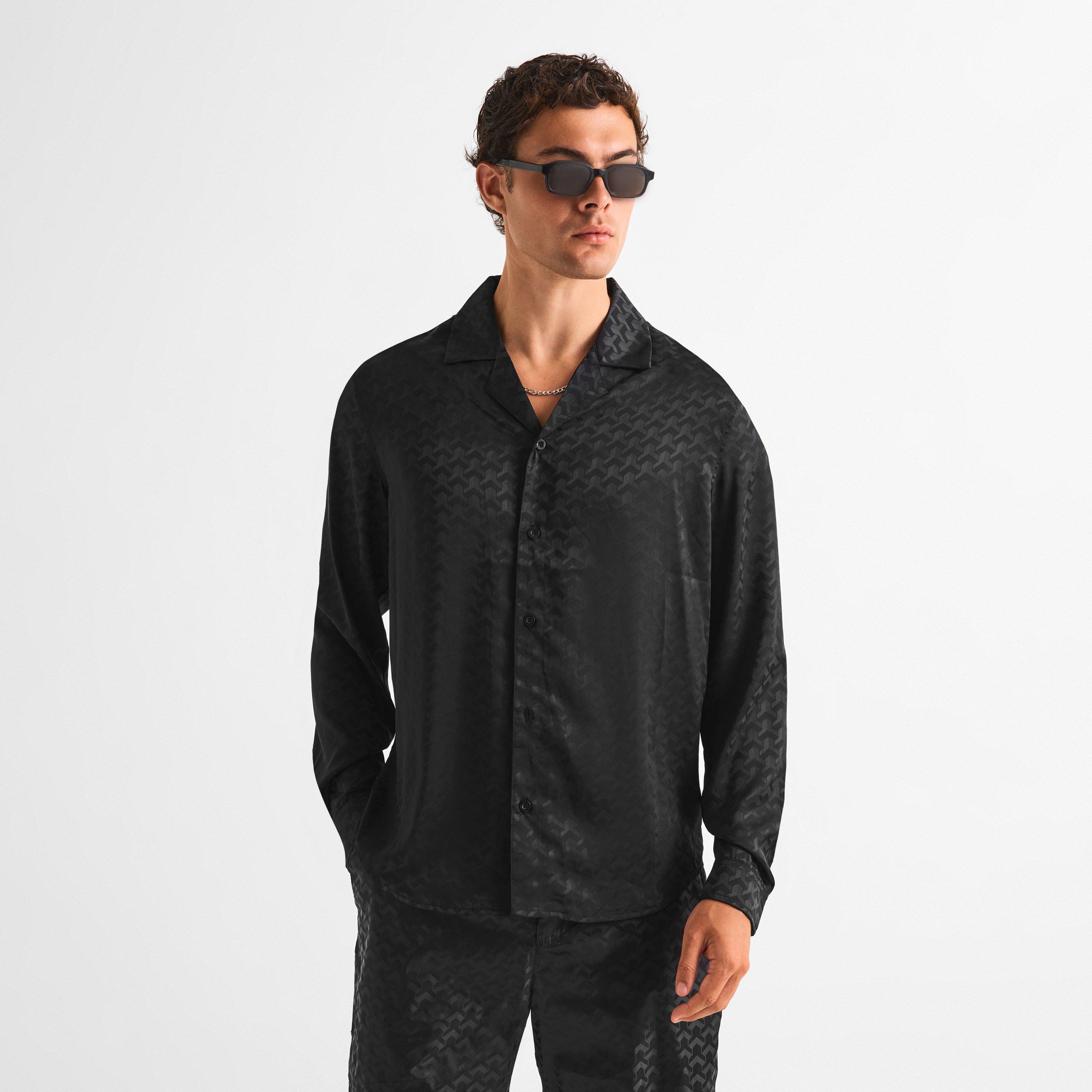 Black - BELIER - Men's Long Sleeve Patterned Shirt - 3