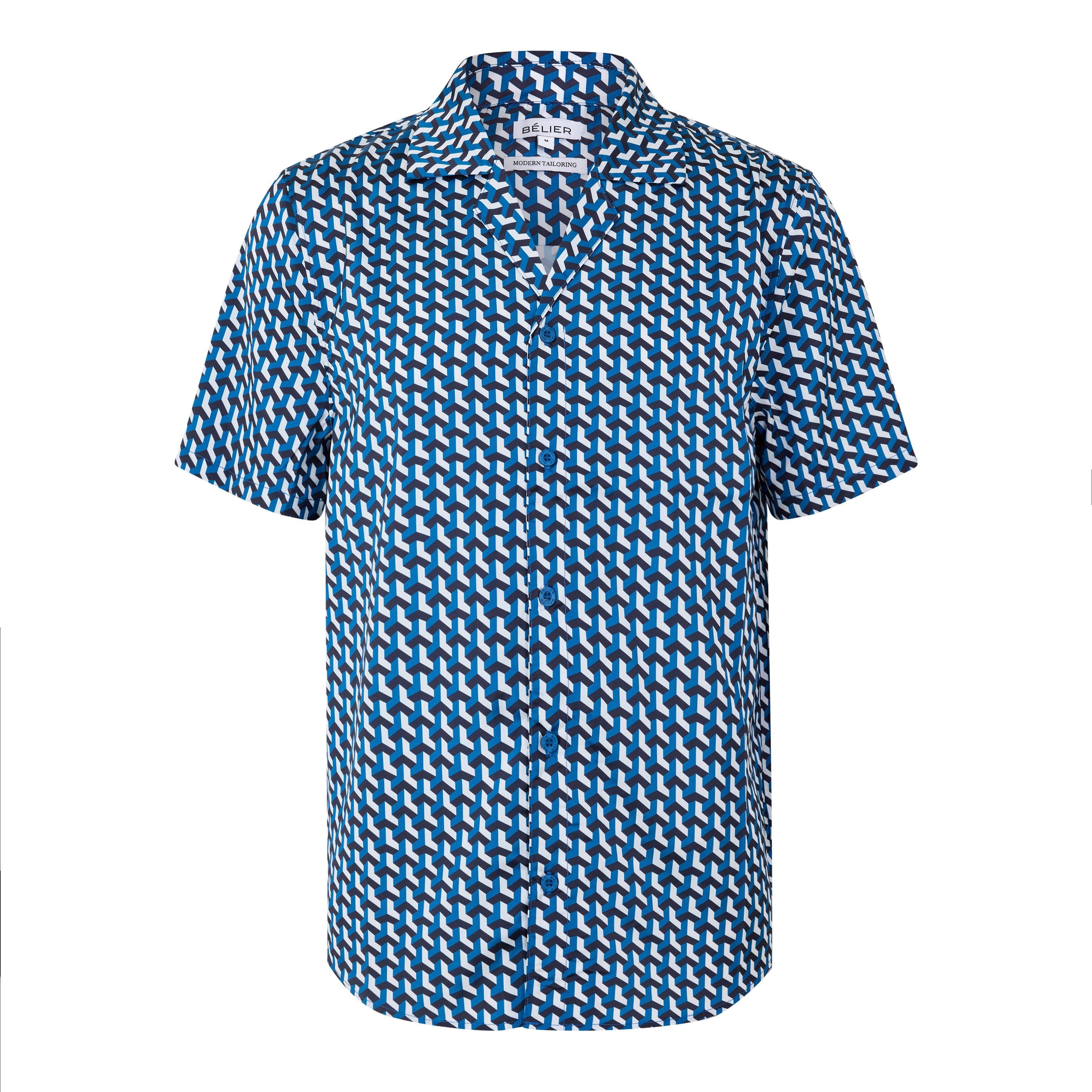 Light Blue - BELIER - Men's Patterned Short Sleeve Shirt - 1