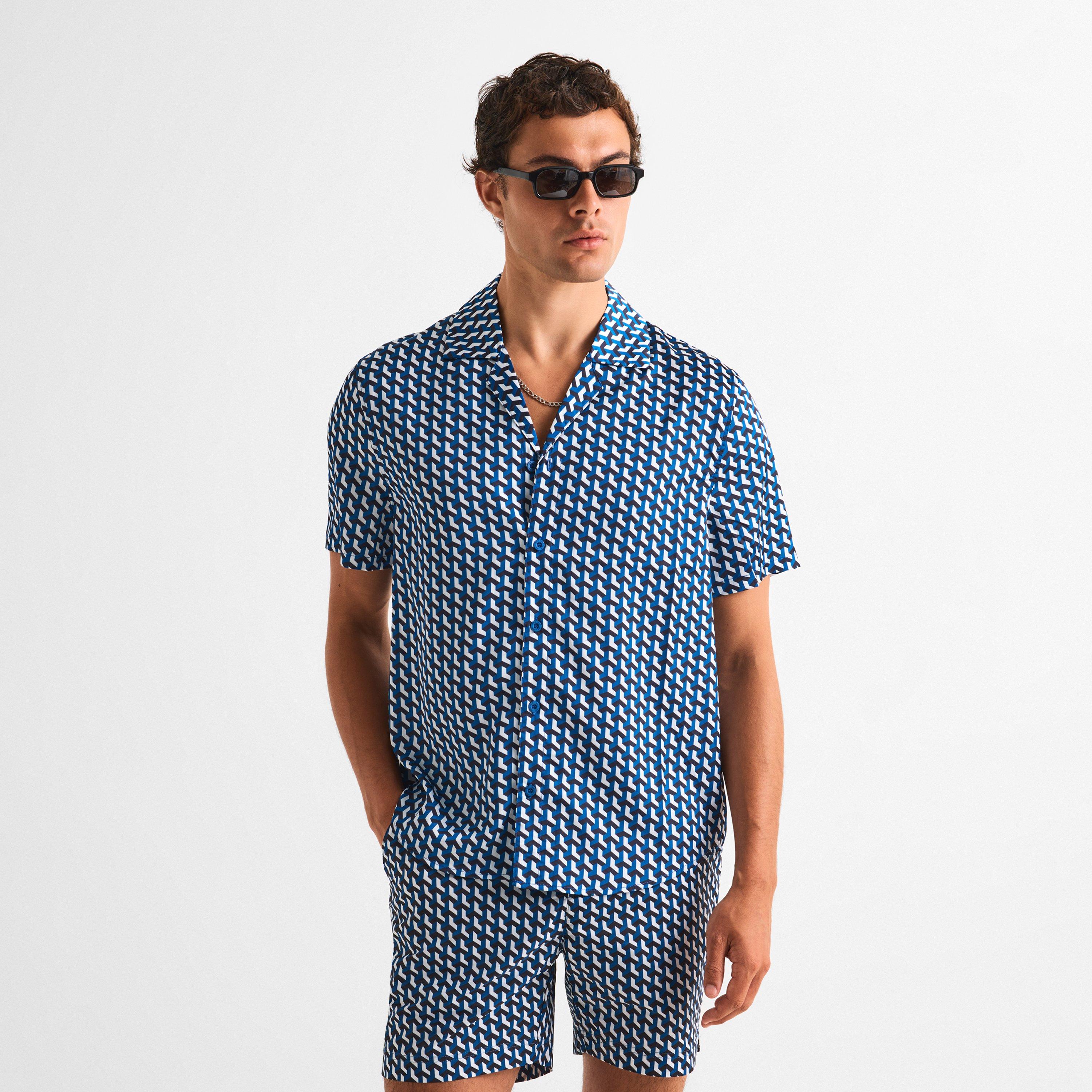 Light Blue - BELIER - Men's Patterned Short Sleeve Shirt - 3