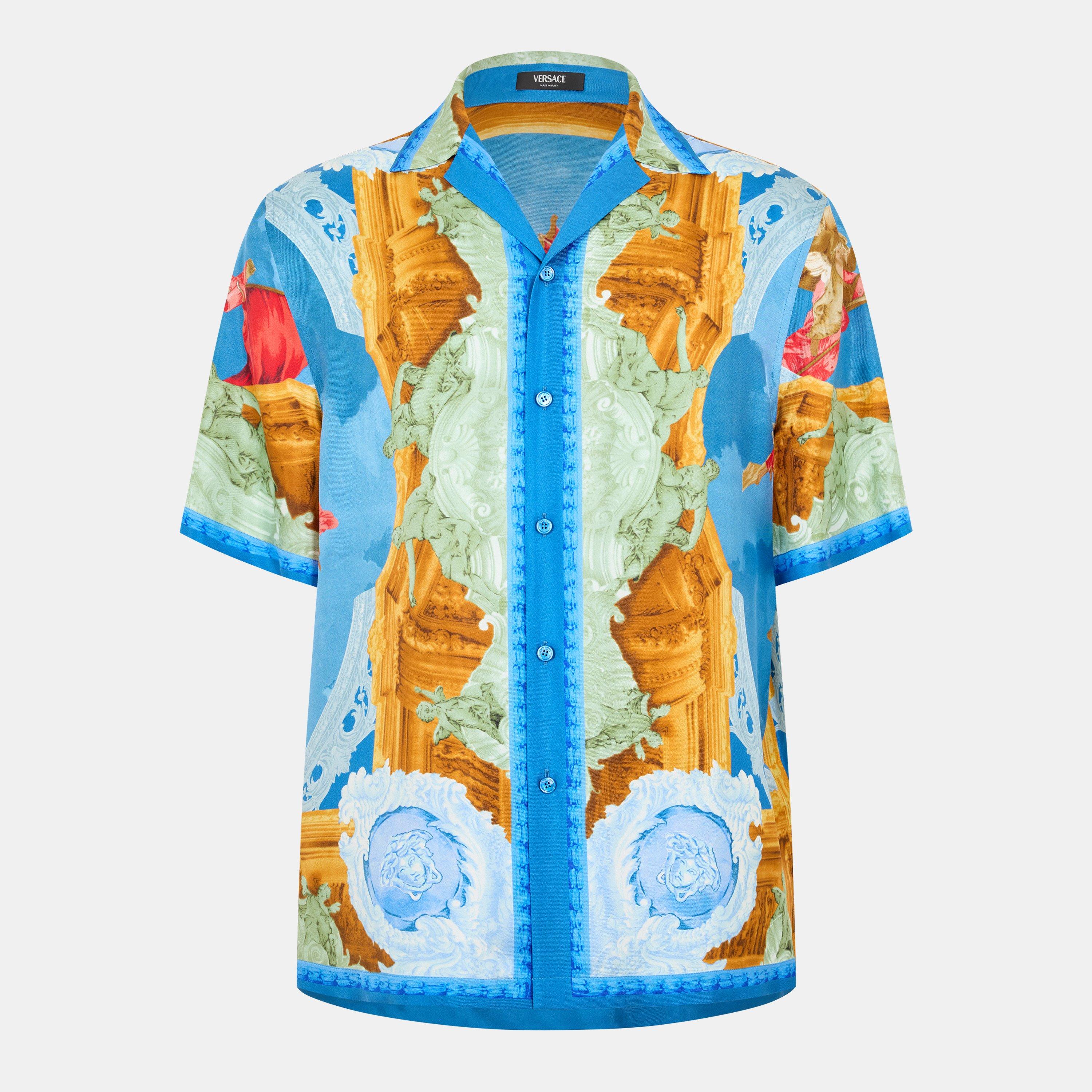 Multi - Versace - Men's Alf SlkShirt Short Sleeve Short Patterned Shirt - 1
