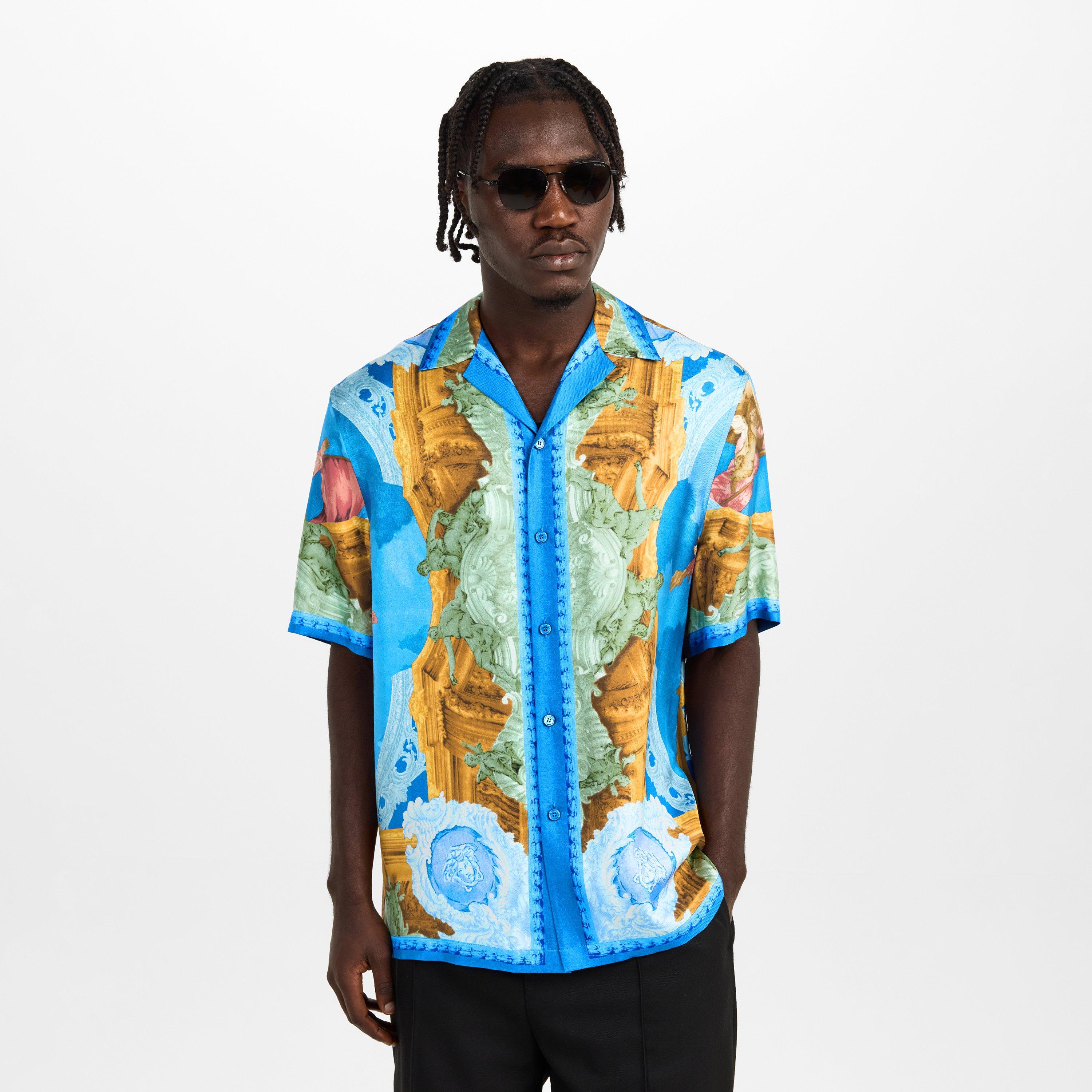 Versace Men's Alf SlkShirt Short Sleeve Short Patterned Shirt