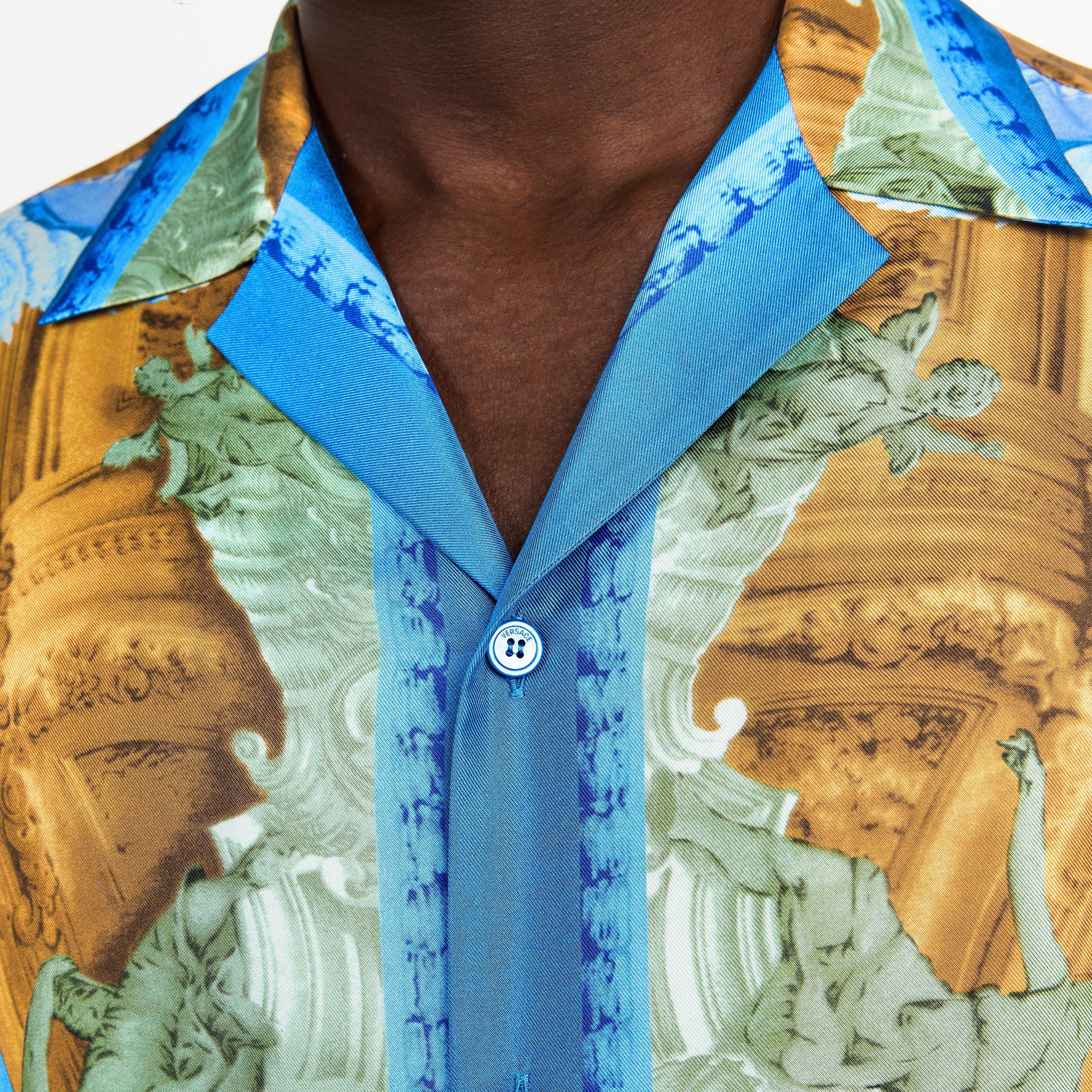 Multi - Versace - Men's Alf SlkShirt Short Sleeve Short Patterned Shirt - 5
