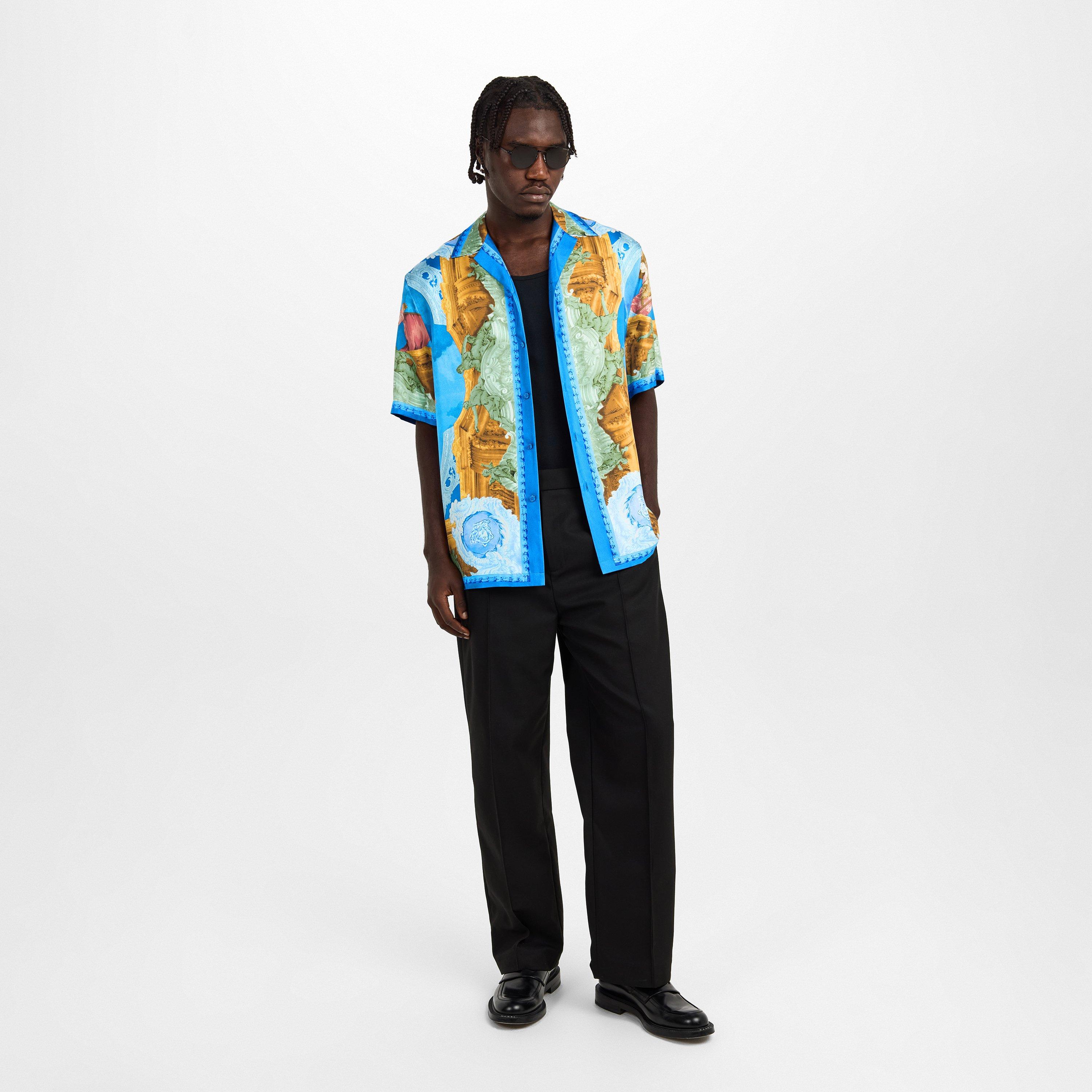 Multi - Versace - Men's Alf SlkShirt Short Sleeve Short Patterned Shirt - 6