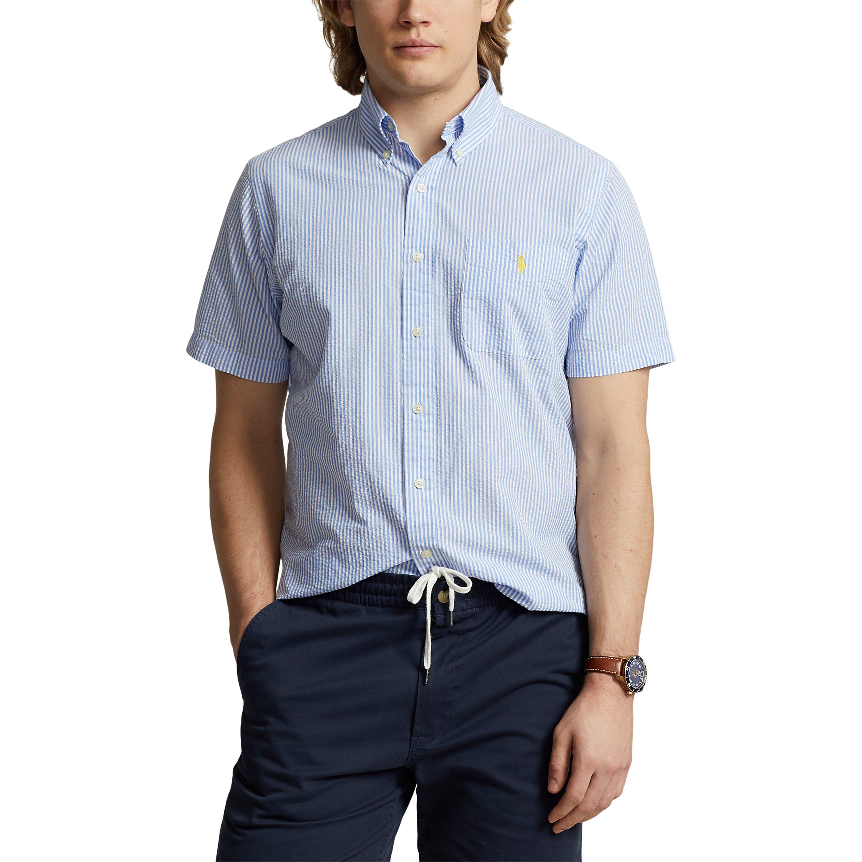 Blue/White - Polo Ralph Lauren - Striped Seersucker Short-Sleeve Shirt - 2