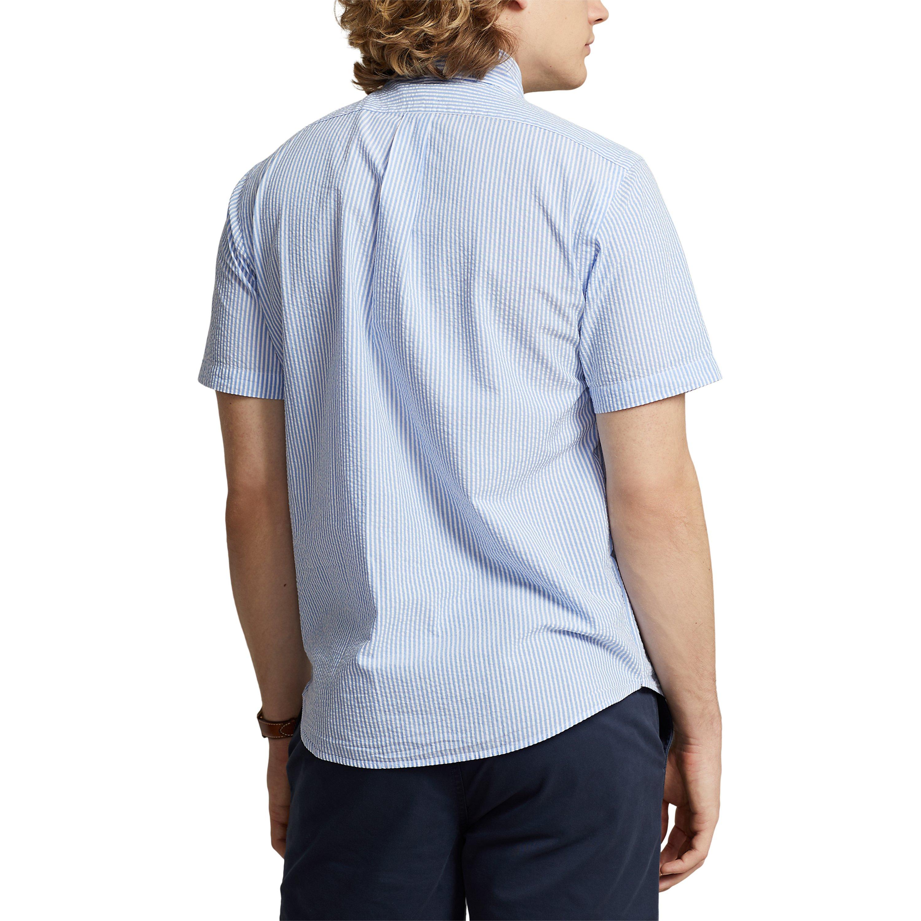 Blue/White - Polo Ralph Lauren - Striped Seersucker Short-Sleeve Shirt - 3