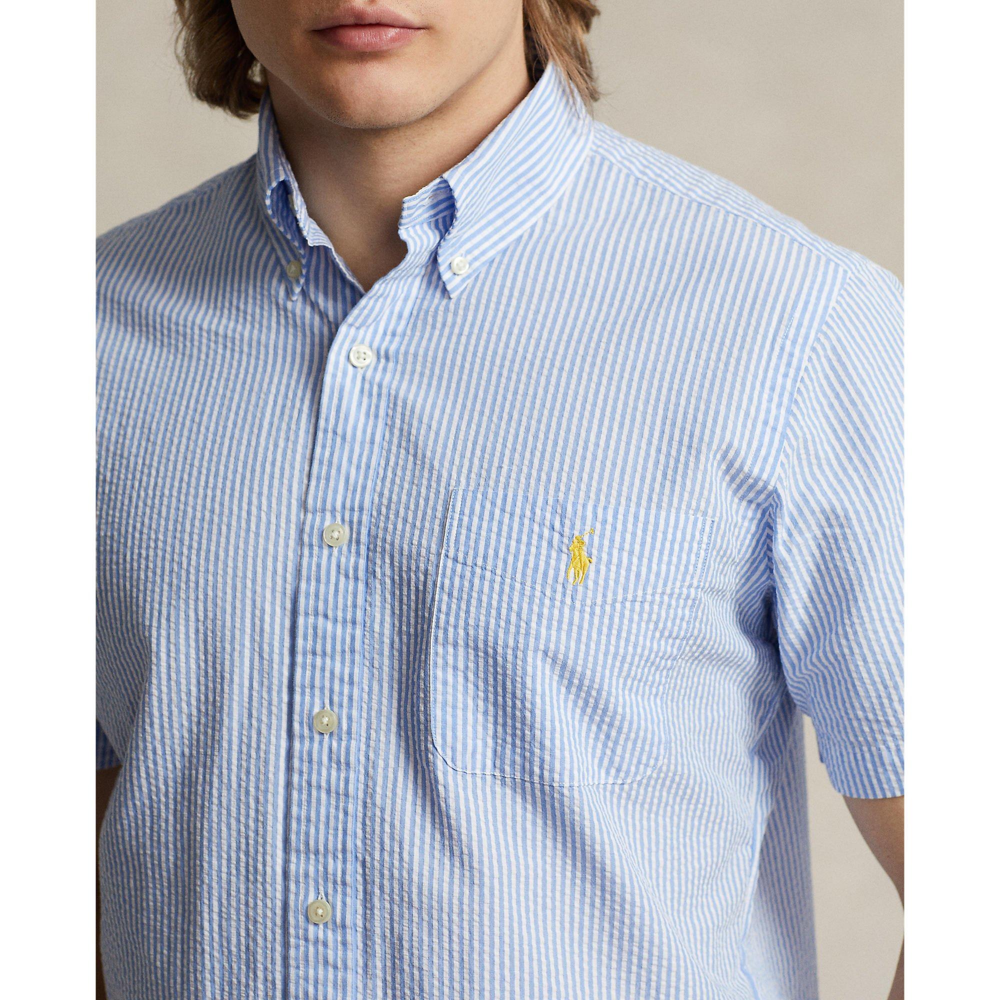 Blue/White - Polo Ralph Lauren - Striped Seersucker Short-Sleeve Shirt - 4