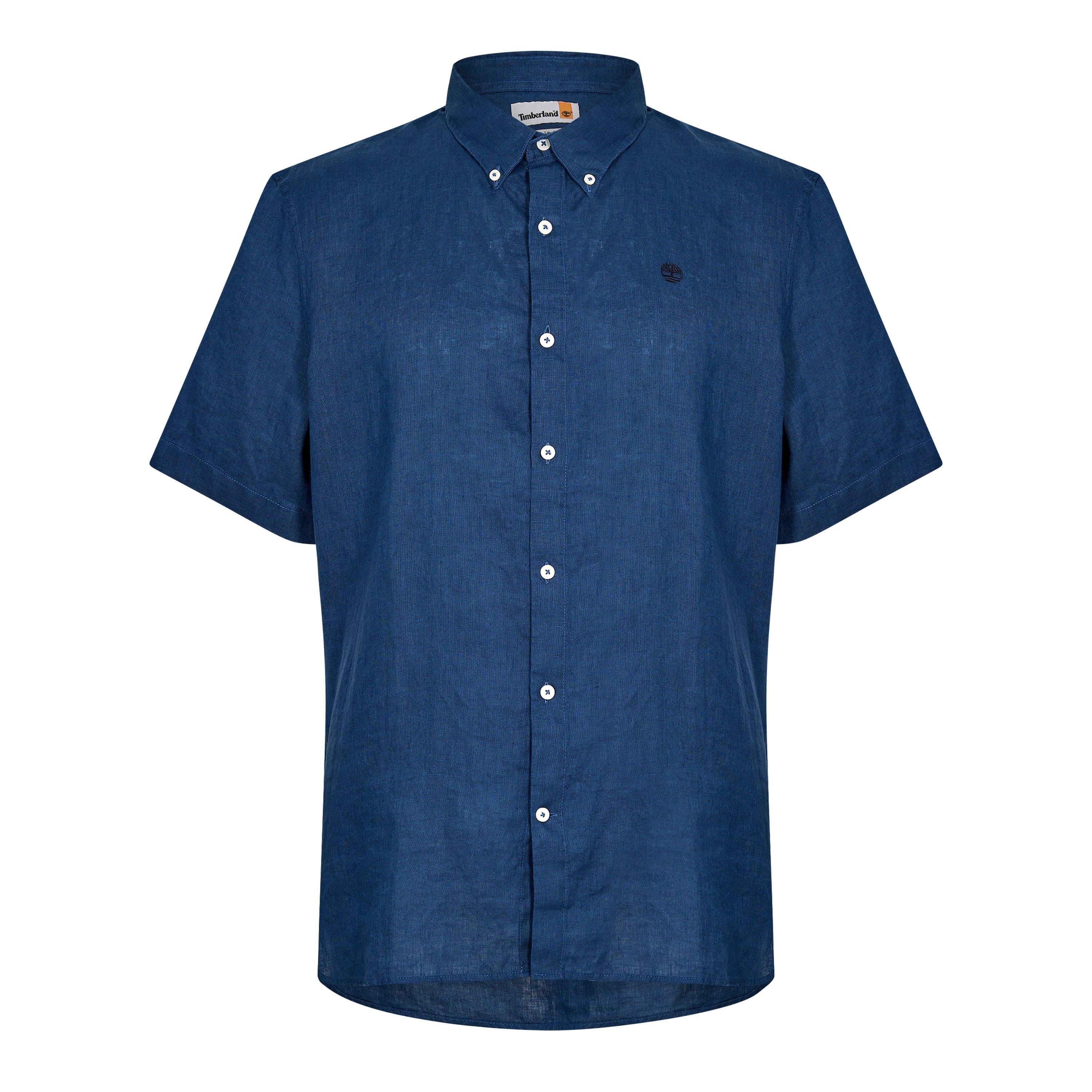 Timberland Men's Linen Short Sleeve Oxford Shirt - Dark Denim - M