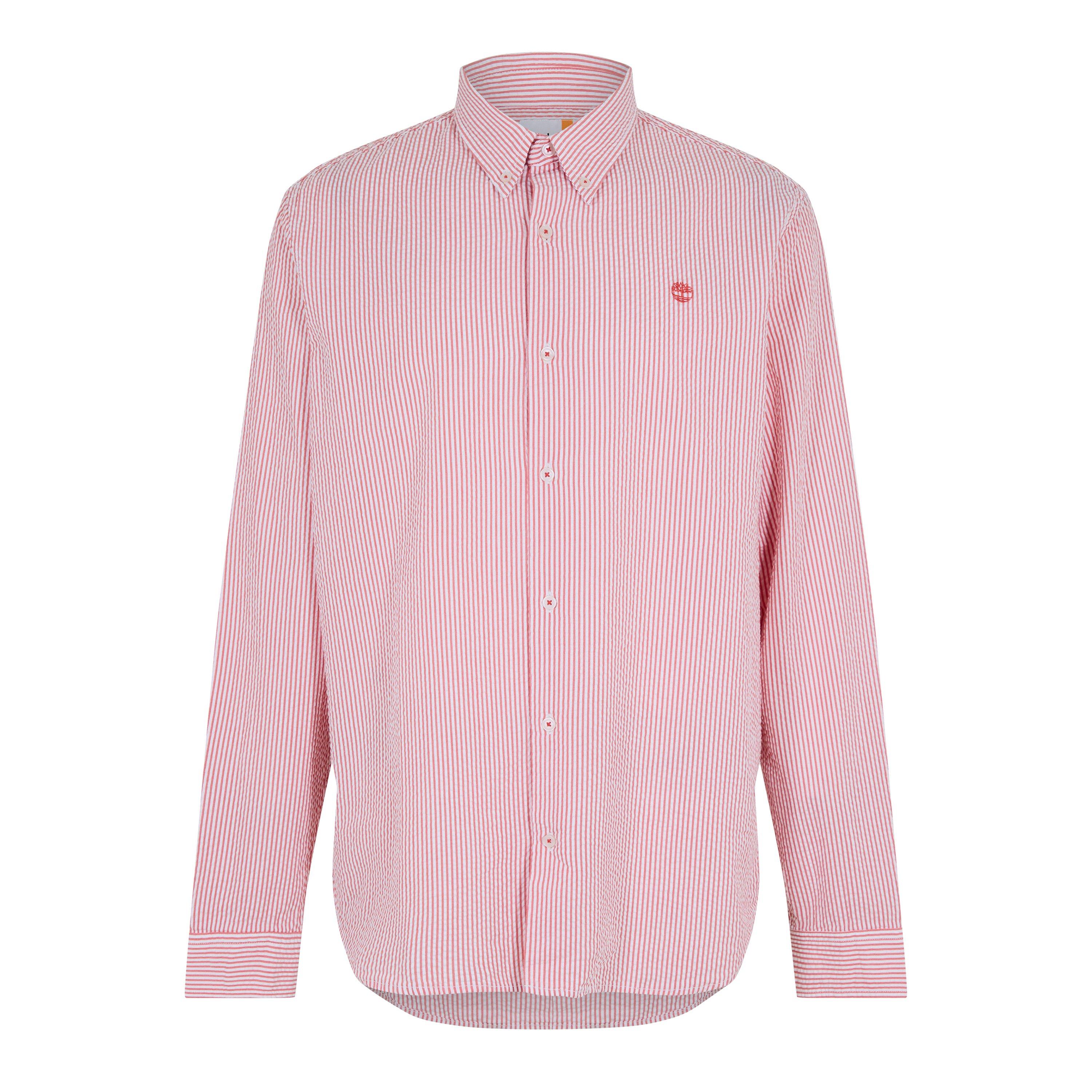 Timberland Men's Long Sleeve Striped Seersucker Oxford Shirt - Burnt Sienna Yd - M