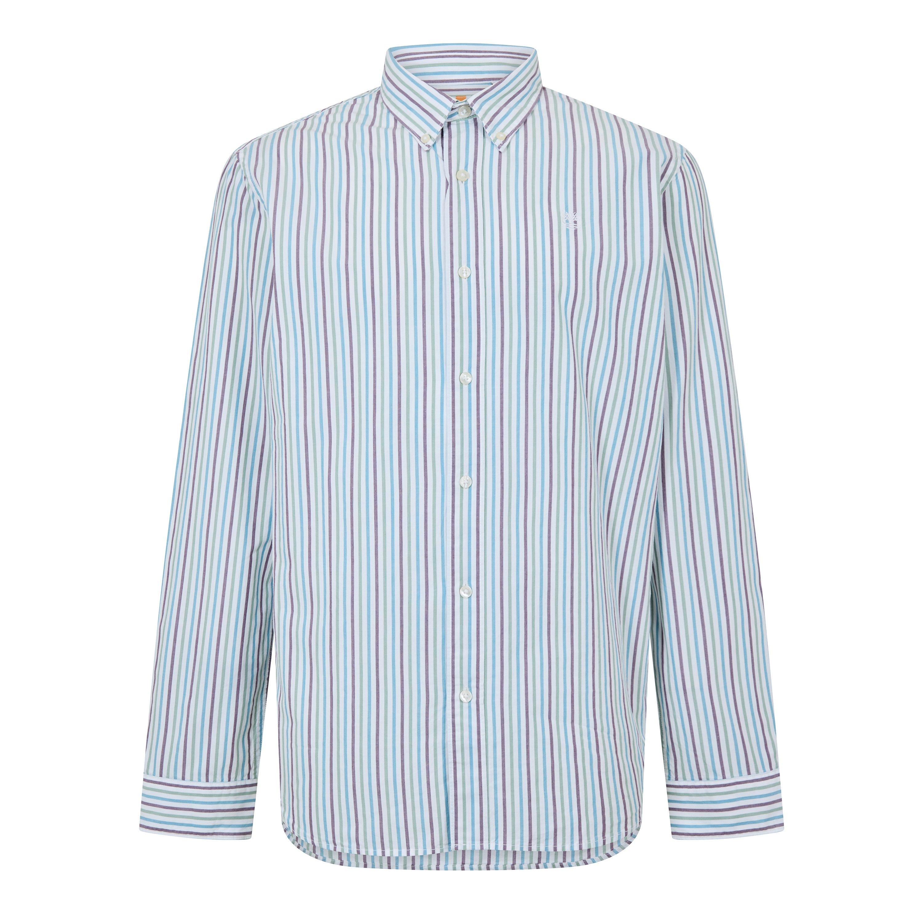 White Yd - Timberland - Men's Striped Dark Denim Long Sleeve Oxford Shirt - 1