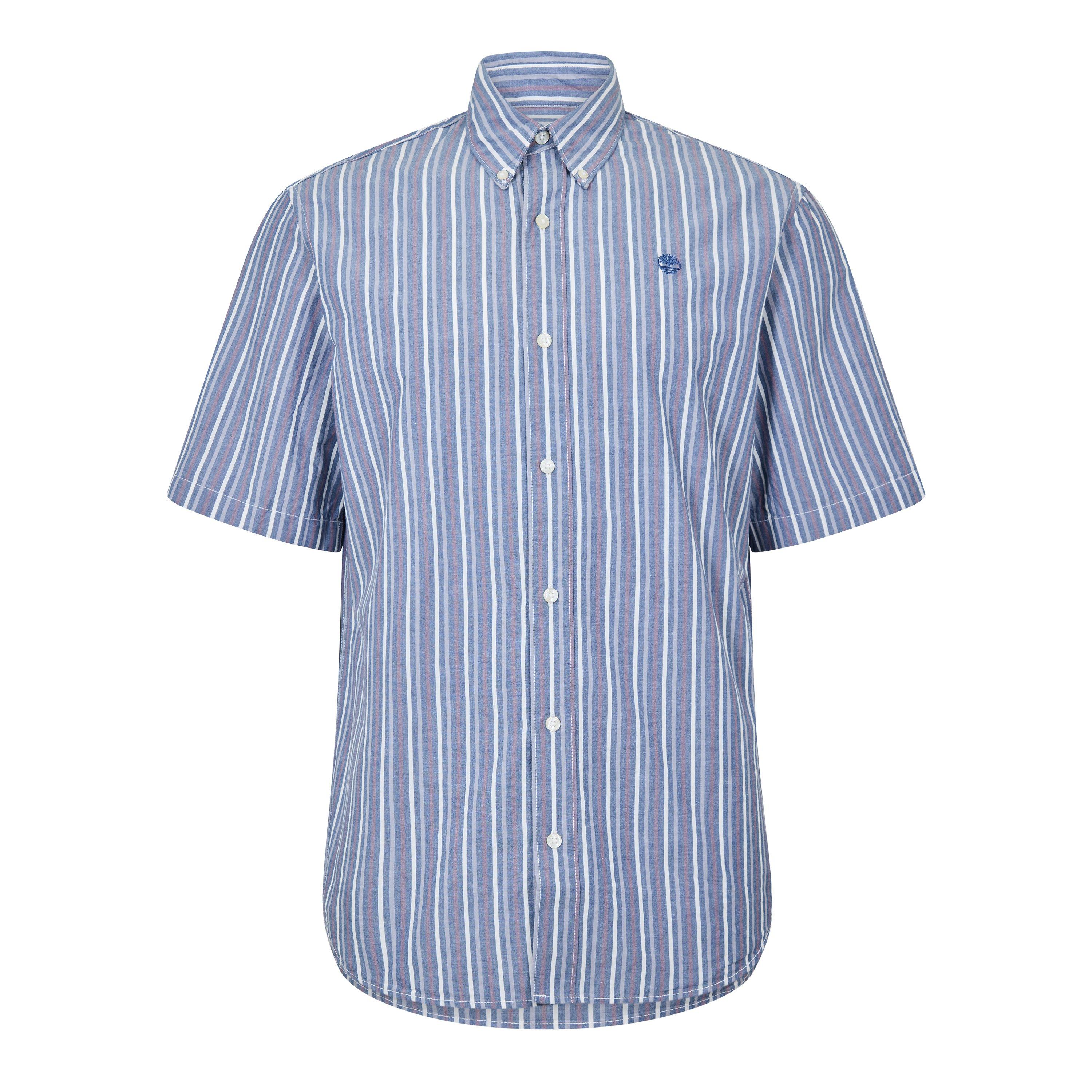 Timberland Men's Striped Short Sleeve Oxford Shirt - Dark Denim Yd - S
