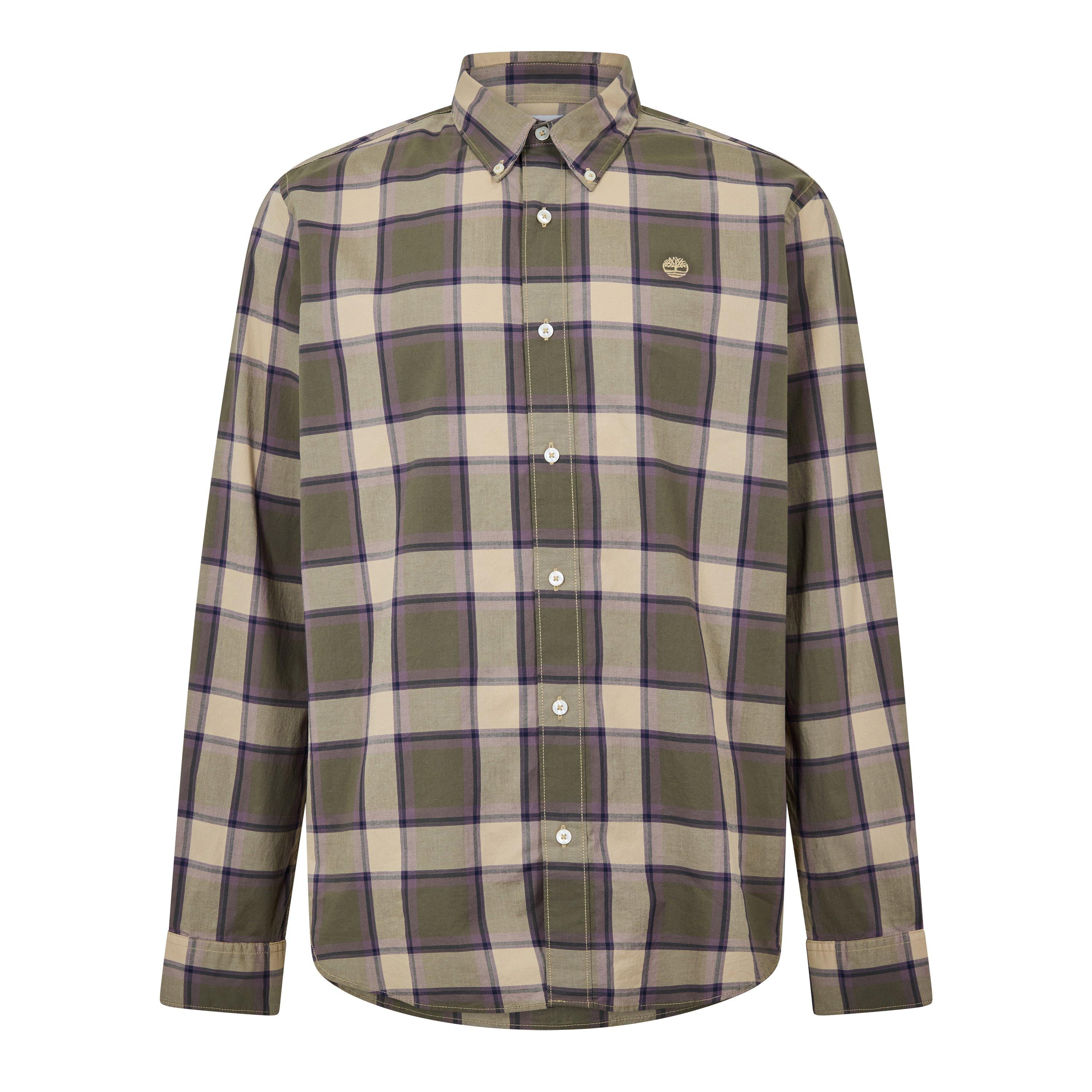 Timberland Men's Poplin Check Dark Denim Long Sleeve Oxford Shirt - Lemon Pepper Yd - S