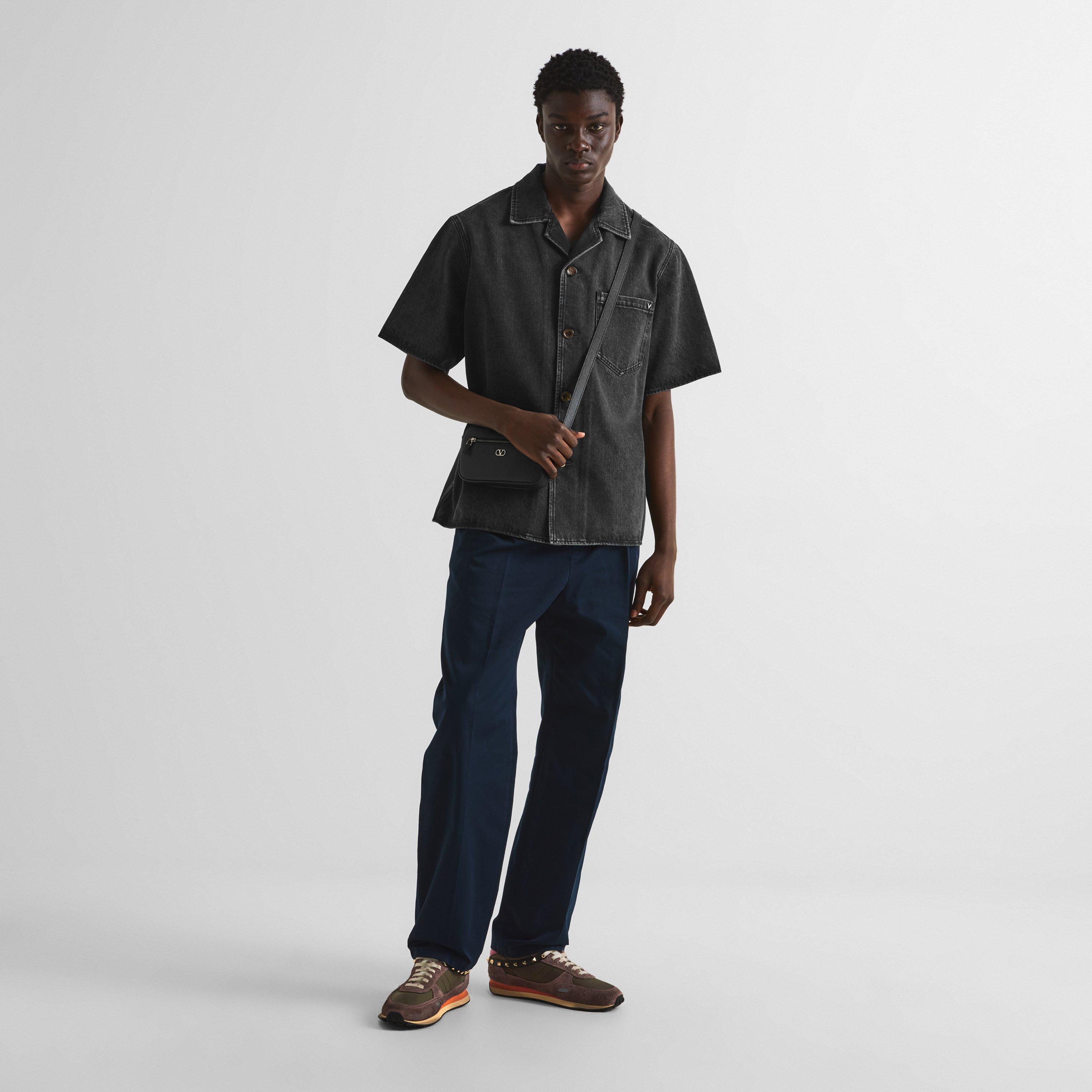 Black Denim - Valentino - Men's Plain Short-Sleeve Shirt - 6