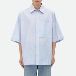 Bottega Veneta Cotton Linen Check Overshirt With Bv Embroidery