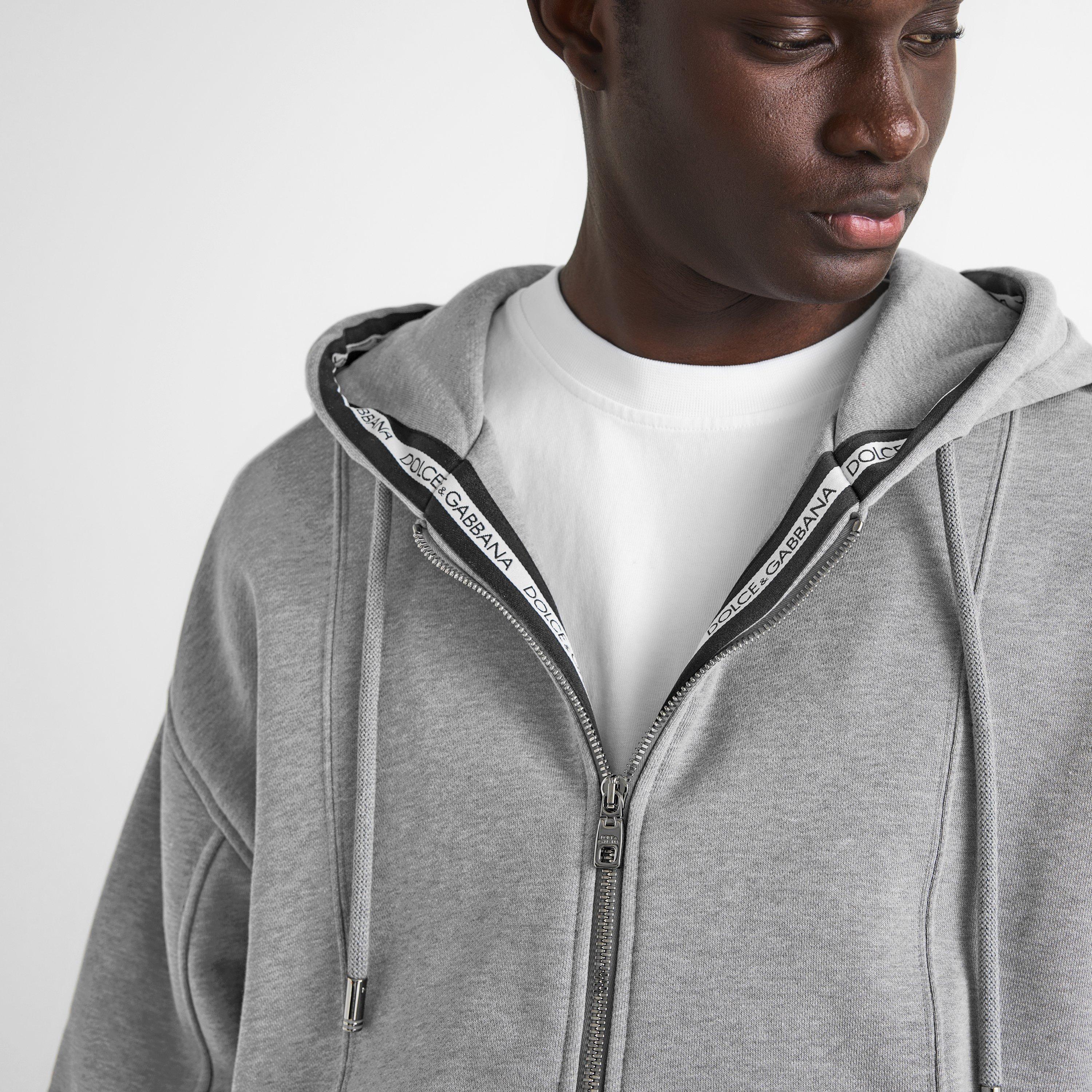 Grey - Dolce and Gabbana - Men's Diagonal Cotton Oversized-Fit Full-Zip Fleece Top - 5