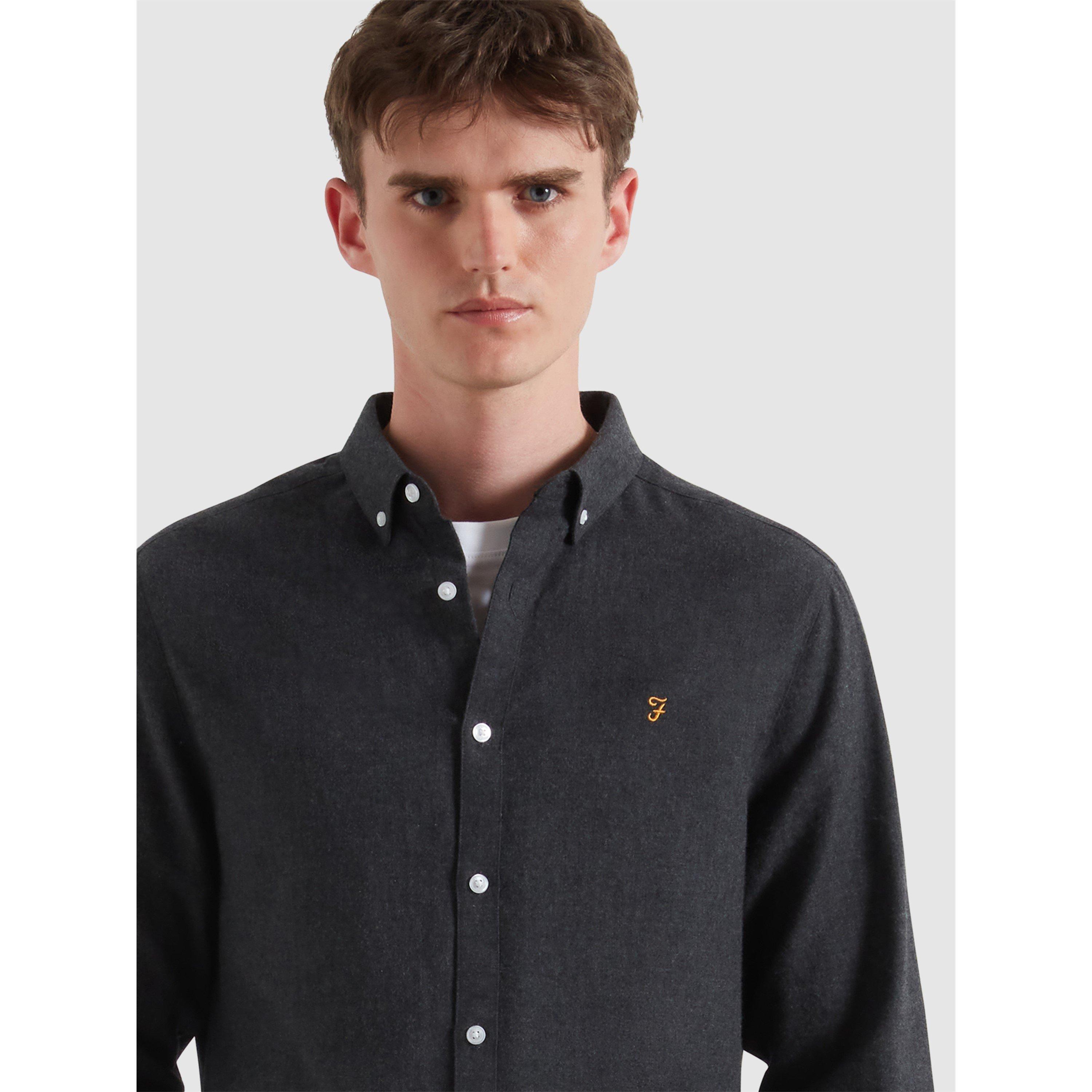 Farah Men's Milners Long Sleeve Plain Shirt - Charcoal 023 - Small