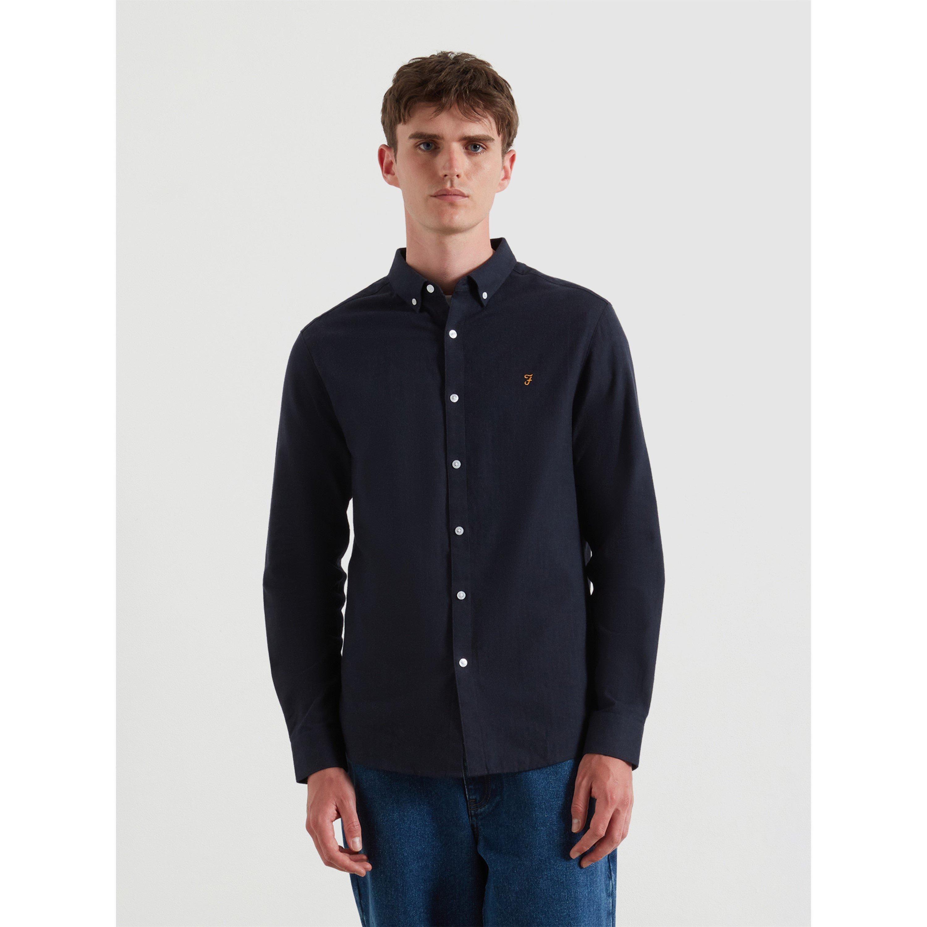 Farah Men's Milners Long Sleeve Plain Shirt - Navy Marl 414 - Small