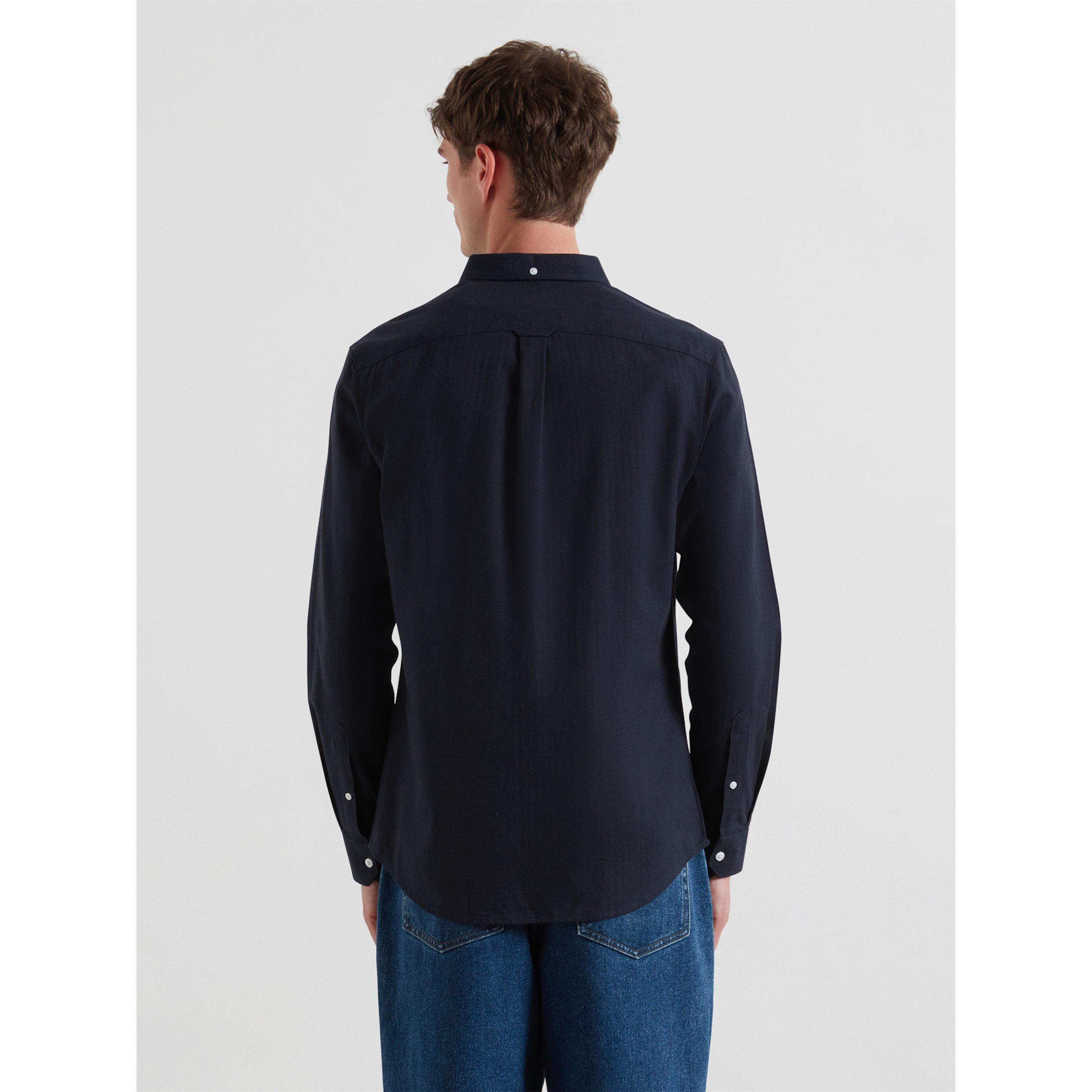Navy Marl 414 - Farah - Men's Milners Long Sleeve Plain Shirt - 3