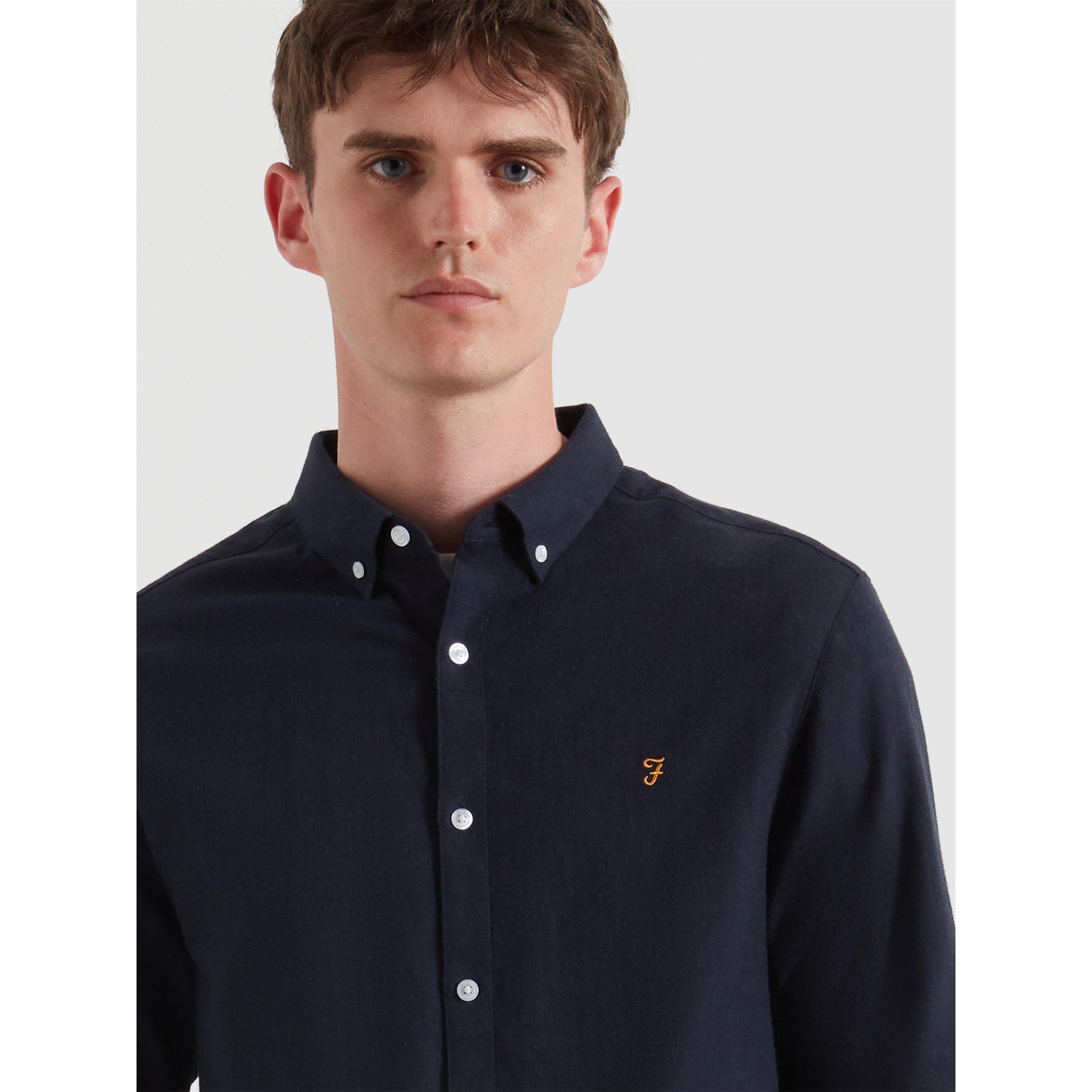 Navy Marl 414 - Farah - Men's Milners Long Sleeve Plain Shirt - 4