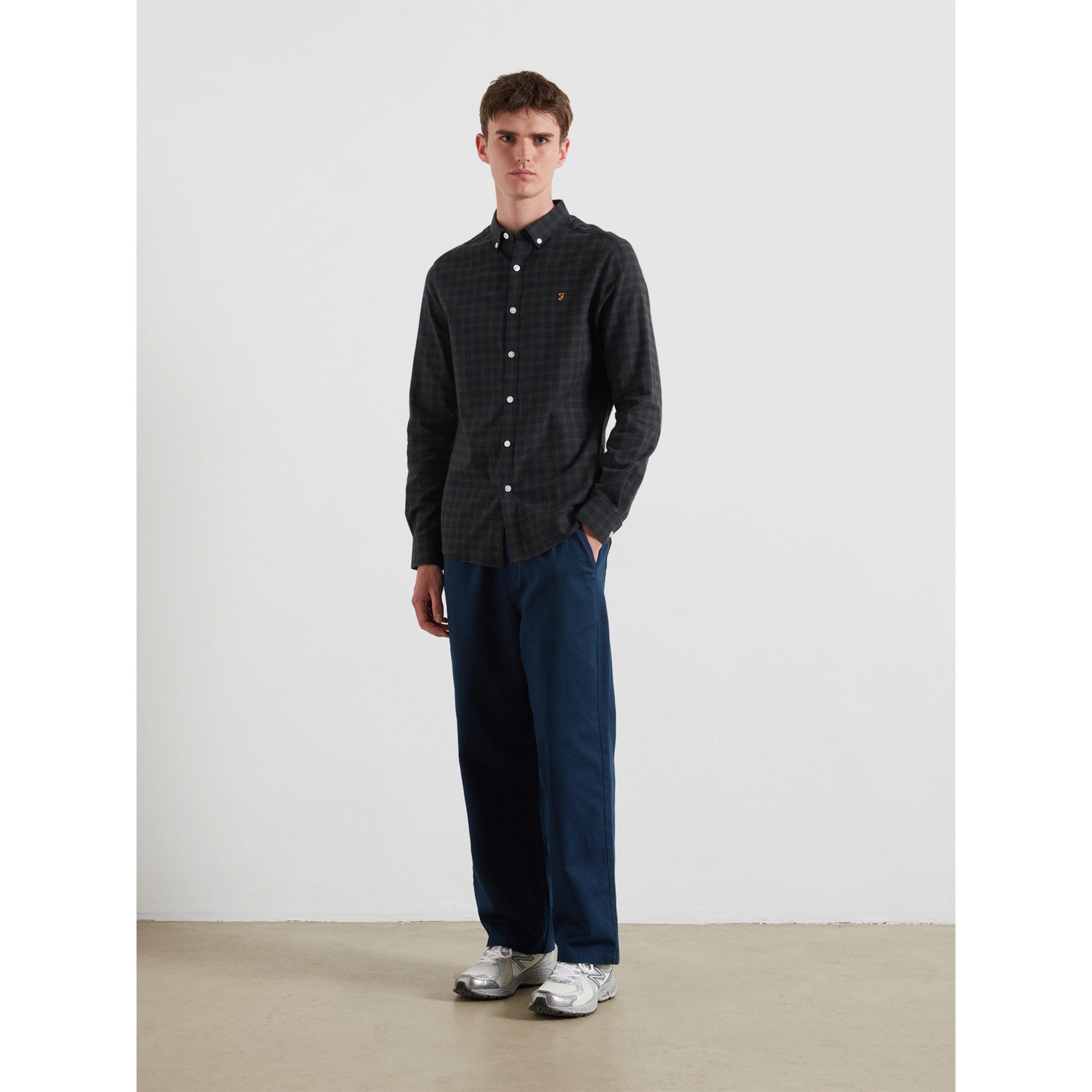 Navy Marl 414 - Farah - Men's Milners Check Long Sleeve Patterned Shirt - 1