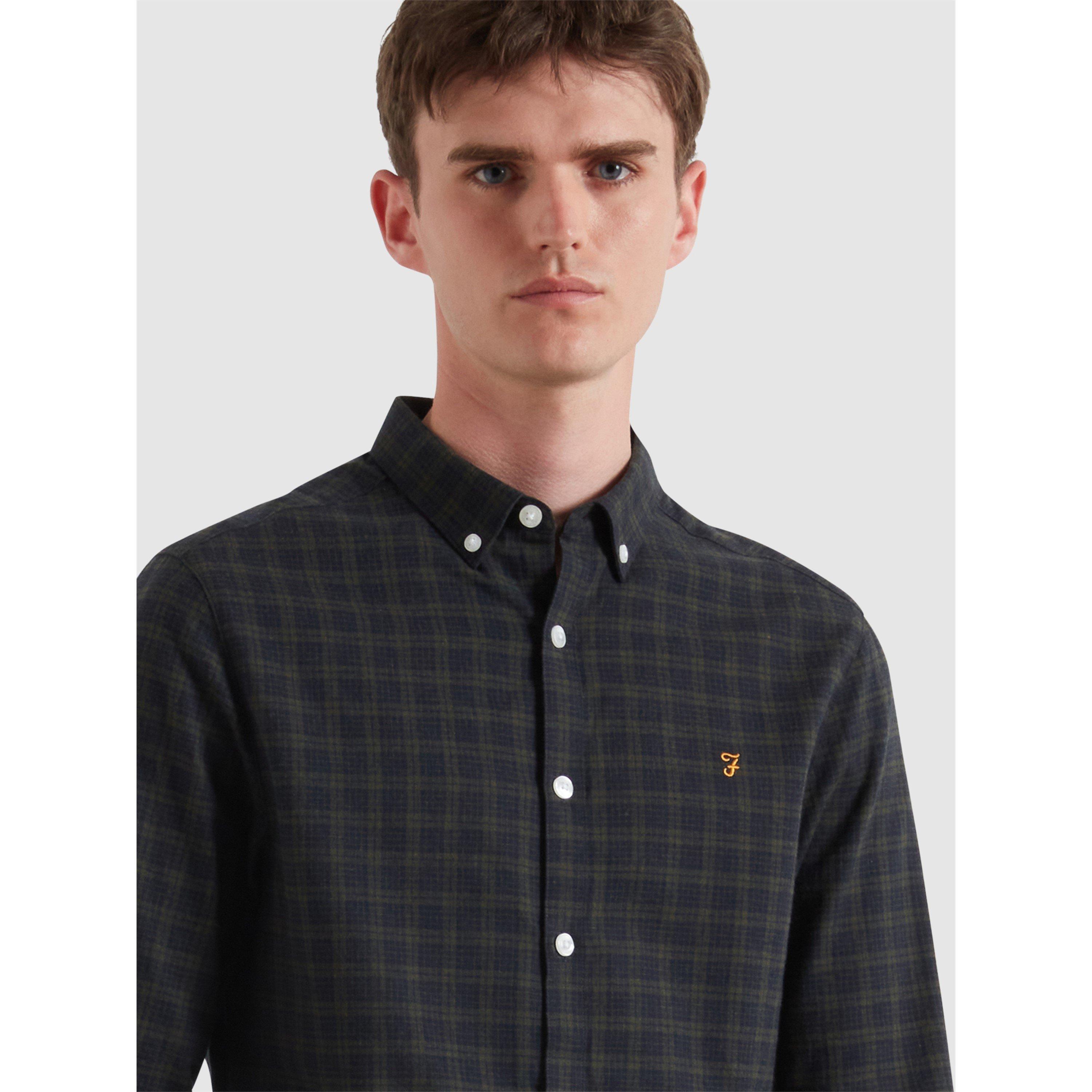 Navy Marl 414 - Farah - Men's Milners Check Long Sleeve Patterned Shirt - 4