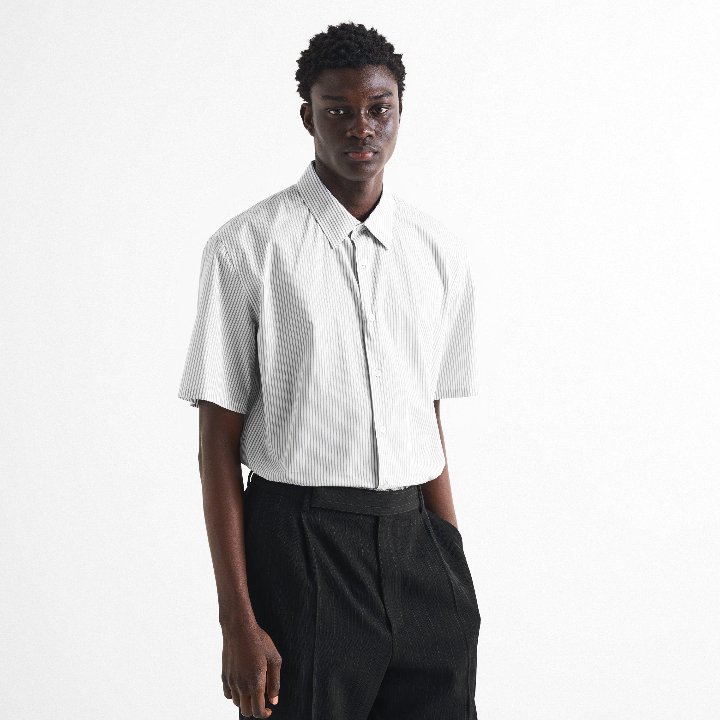 Blue/White - Saint Laurent - Men's Cassandre Striped Short-Sleeve Shirt - 3
