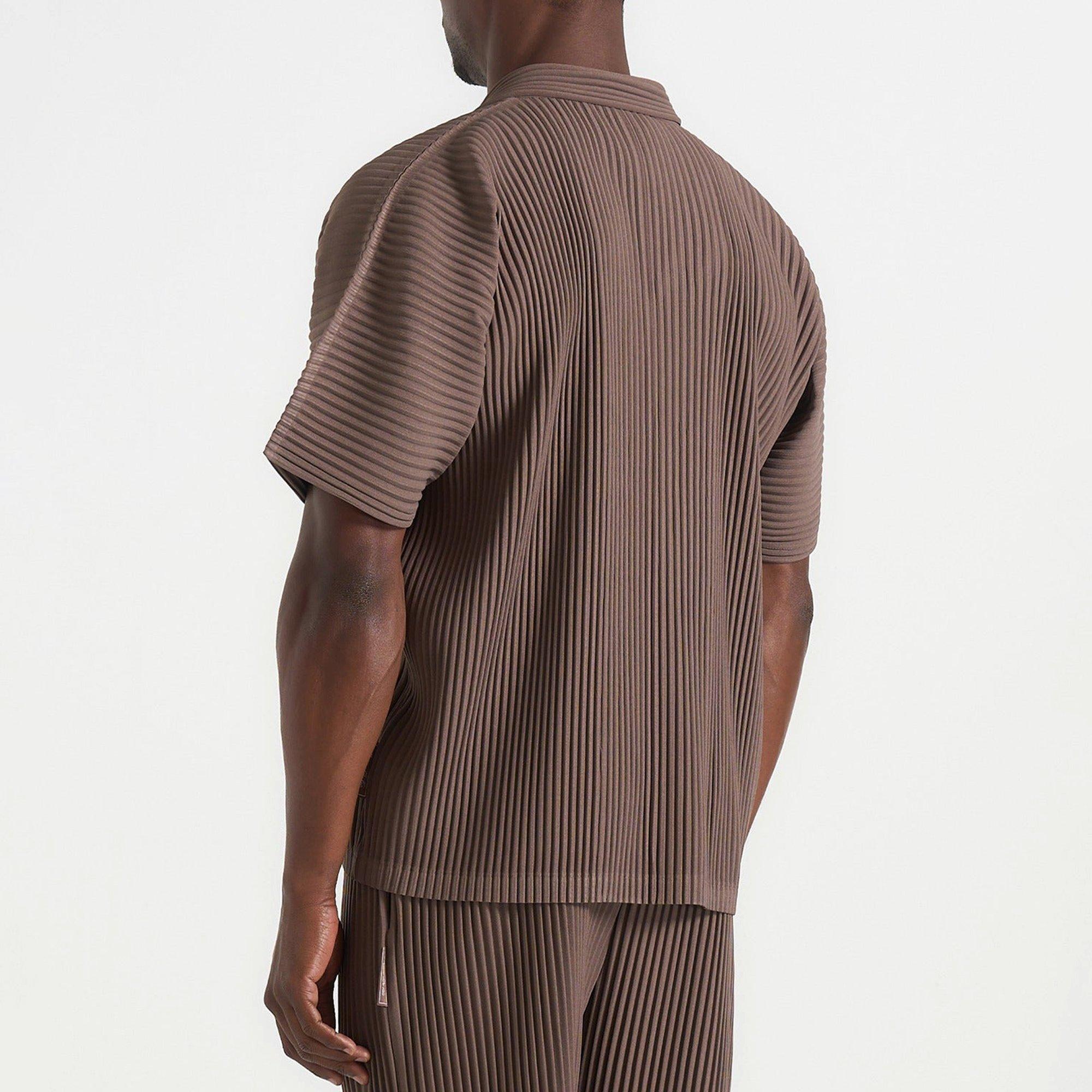Taupe - Maniere De Voir - Mens Justin Pleated Boxy Shirt - 3