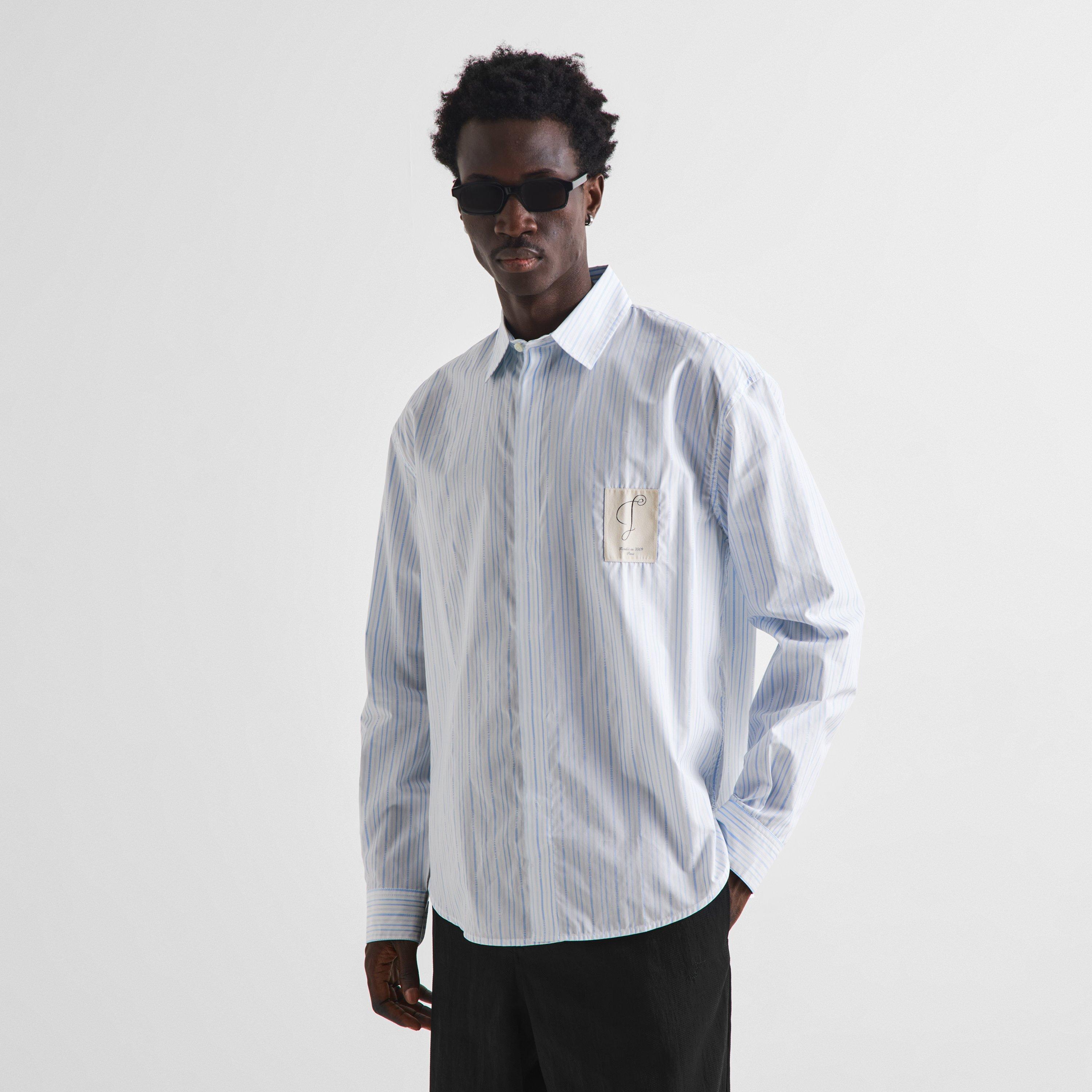 Blue - Jacquemus - Men's Simon Striped Long-Sleeve Cotton Oversized-Fit Shirt - 3