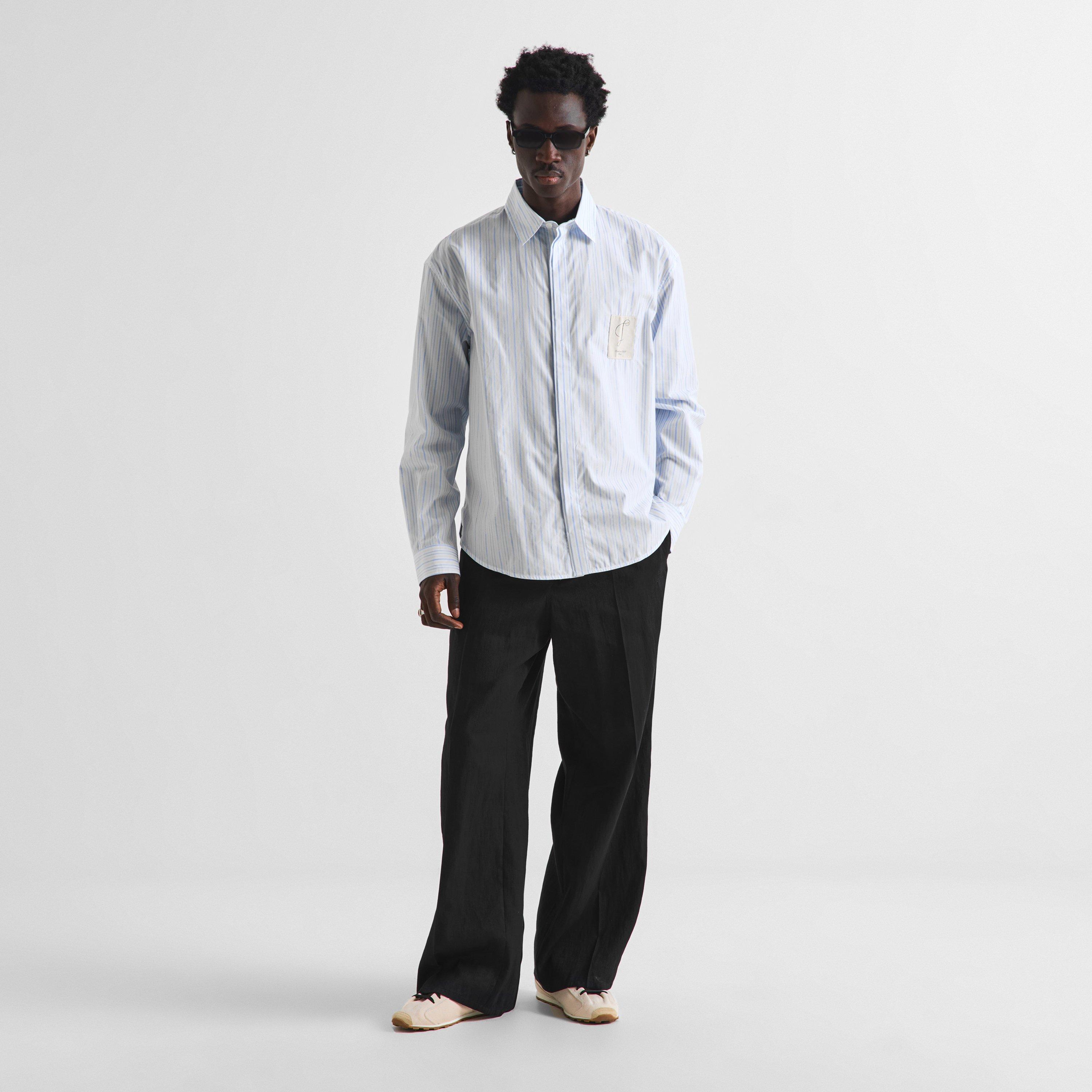 Blue - Jacquemus - Men's Simon Striped Long-Sleeve Cotton Oversized-Fit Shirt - 6