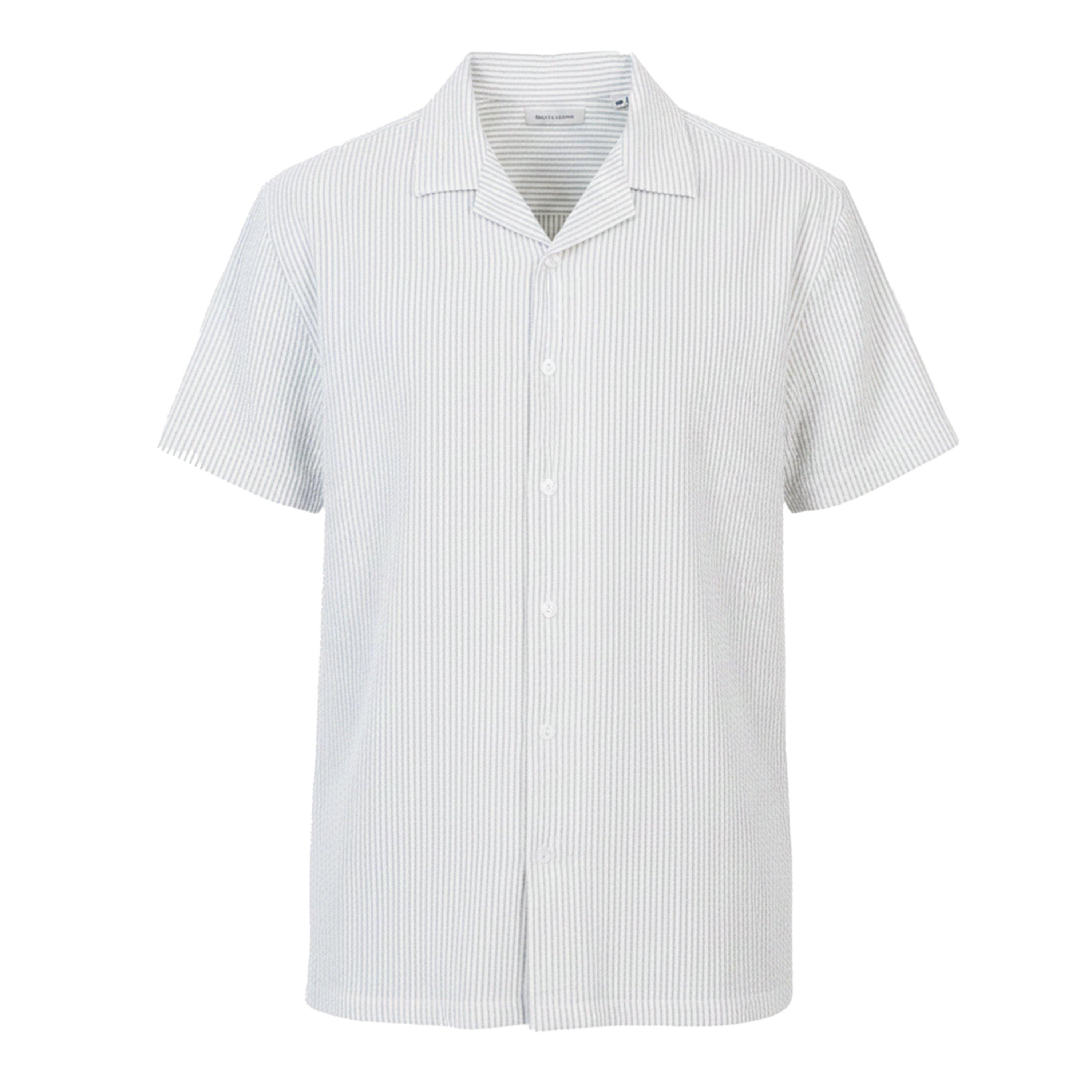Blue/White - Brave Soul - Men's Revere Collar Short Sleeve Patterned Shirt - 1