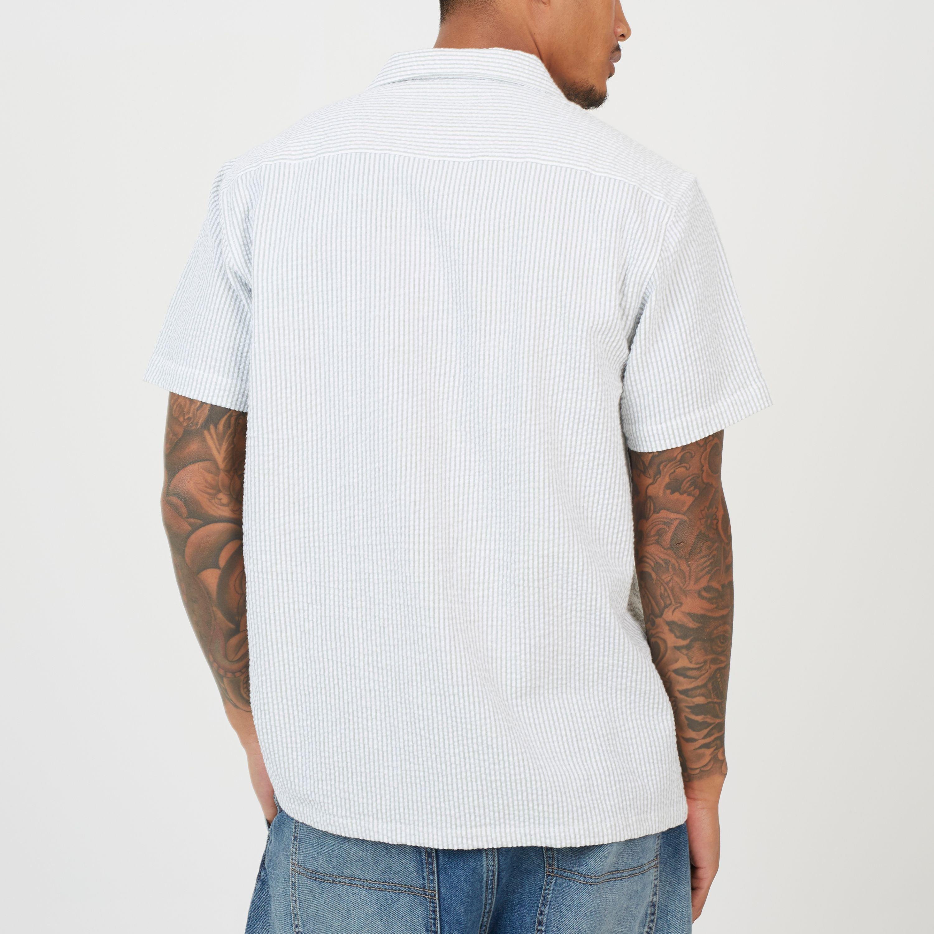 Blue/White - Brave Soul - Men's Revere Collar Short Sleeve Patterned Shirt - 2