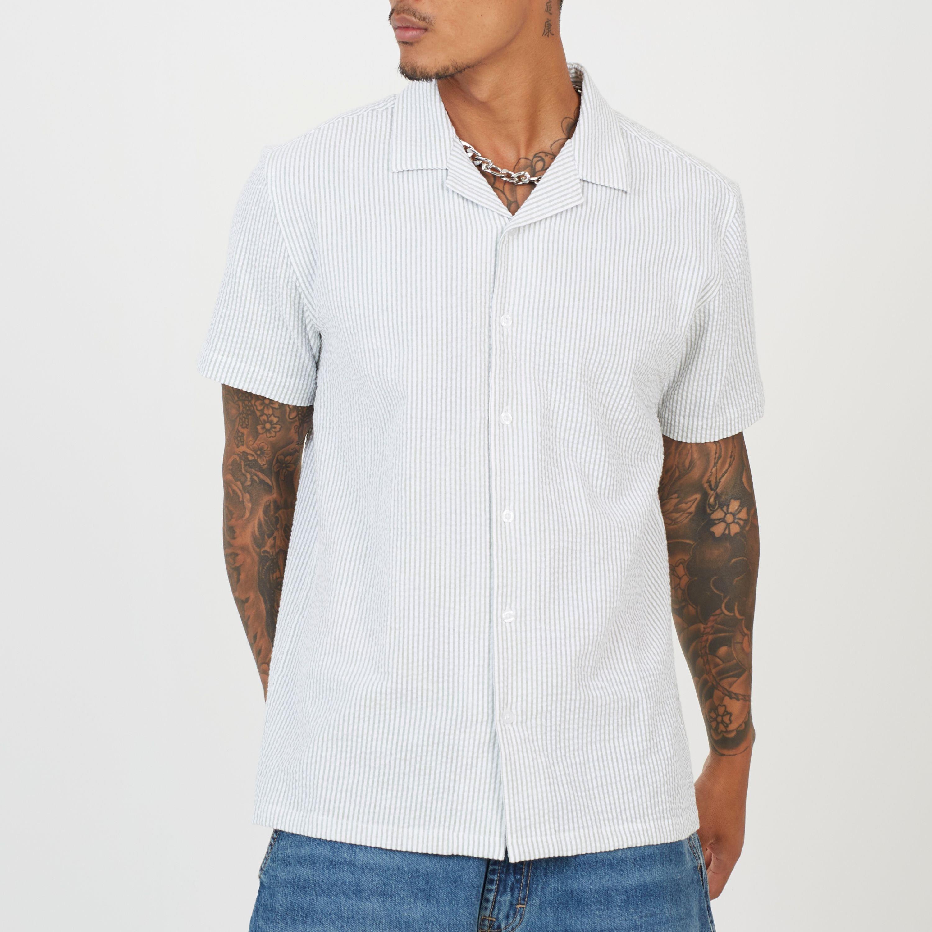 Blau/Weiß - Brave Soul - Men's Revere Collar Short Sleeve Patterned Shirt - 3