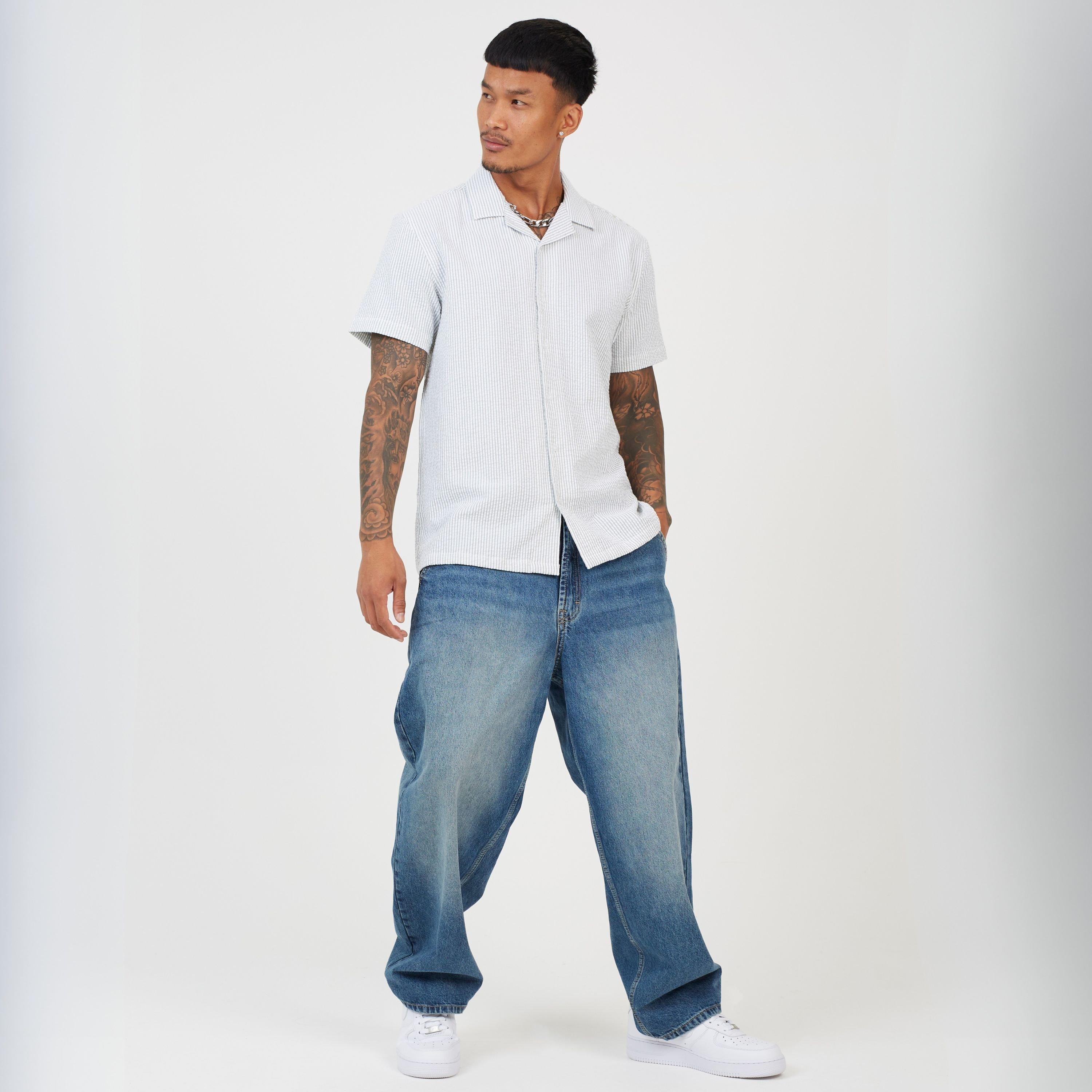 Blue/White - Brave Soul - Men's Revere Collar Short Sleeve Patterned Shirt - 4