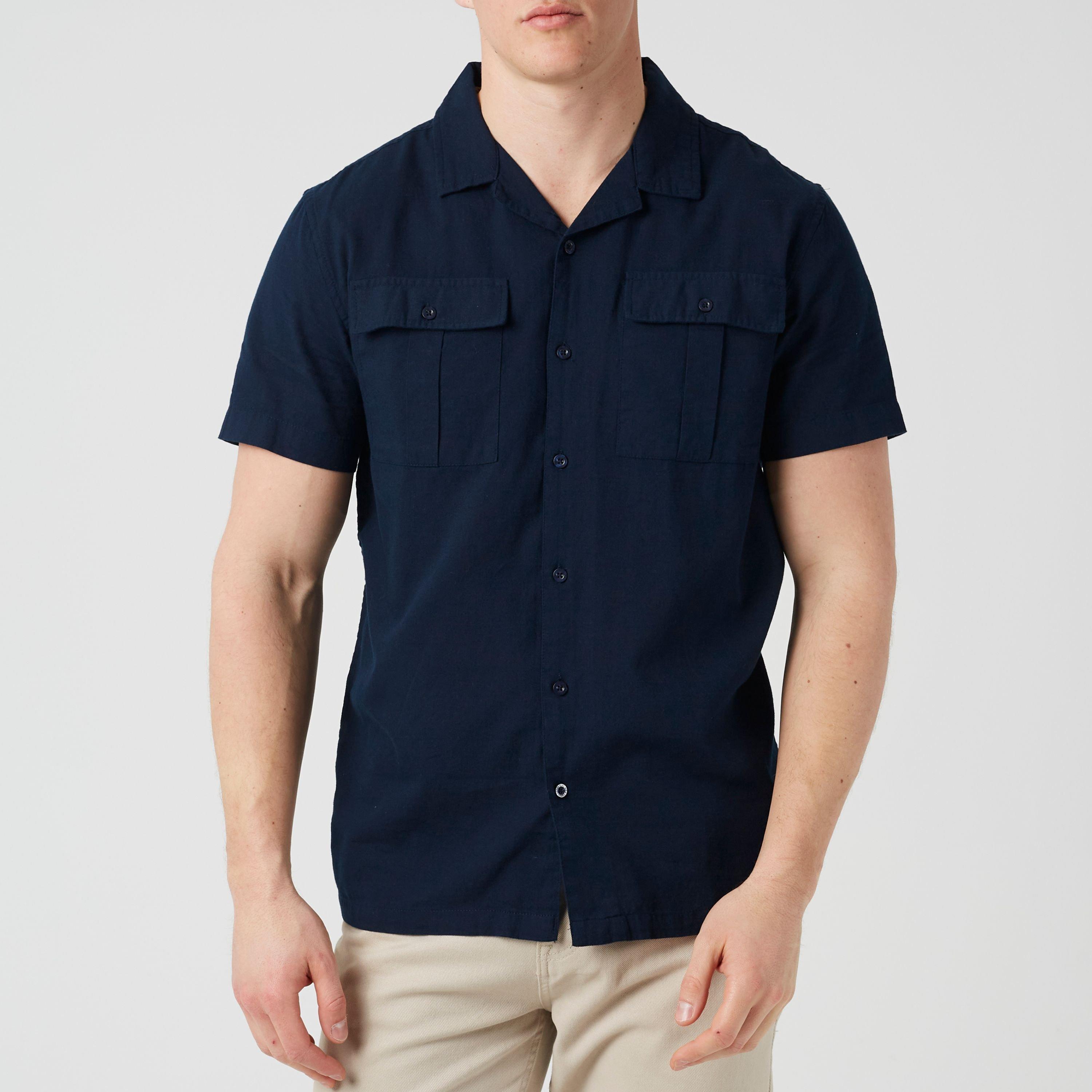 Azul marino - Brave Soul - Men's Plain Short Sleeve Shirt - 3