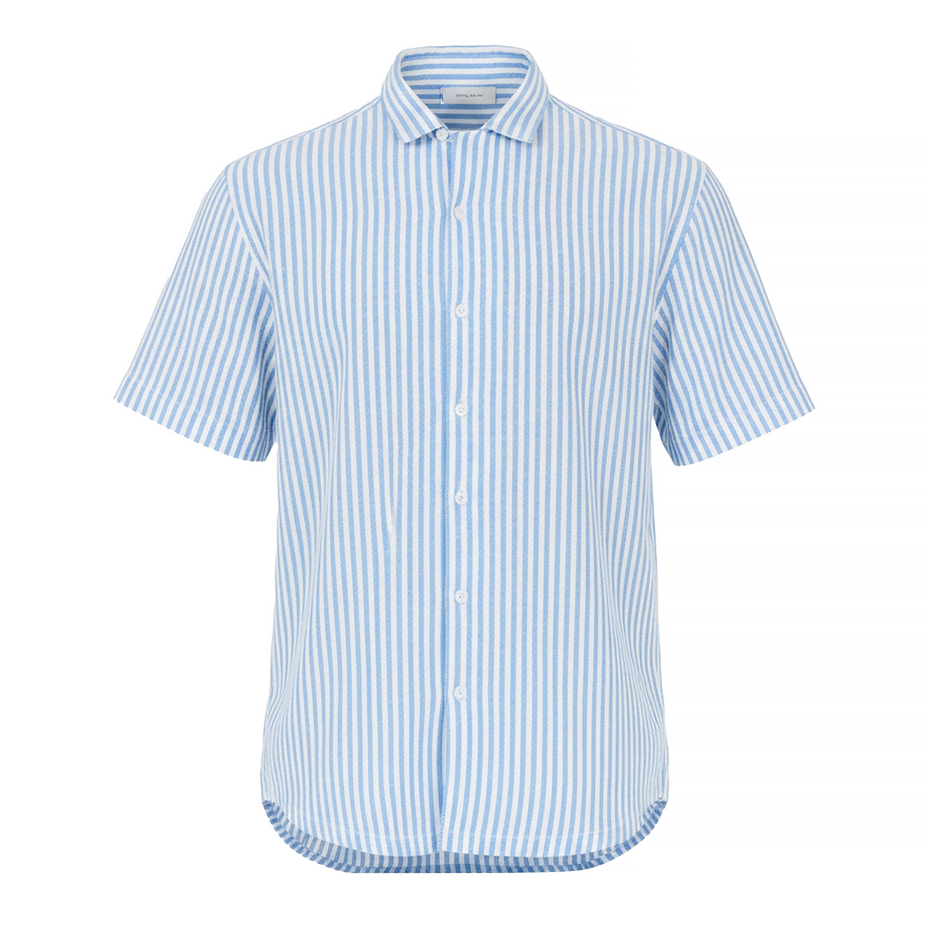 White/Blue - Brave Soul - Men's Short Sleeved Revere Collar Patterned Shirt - 1