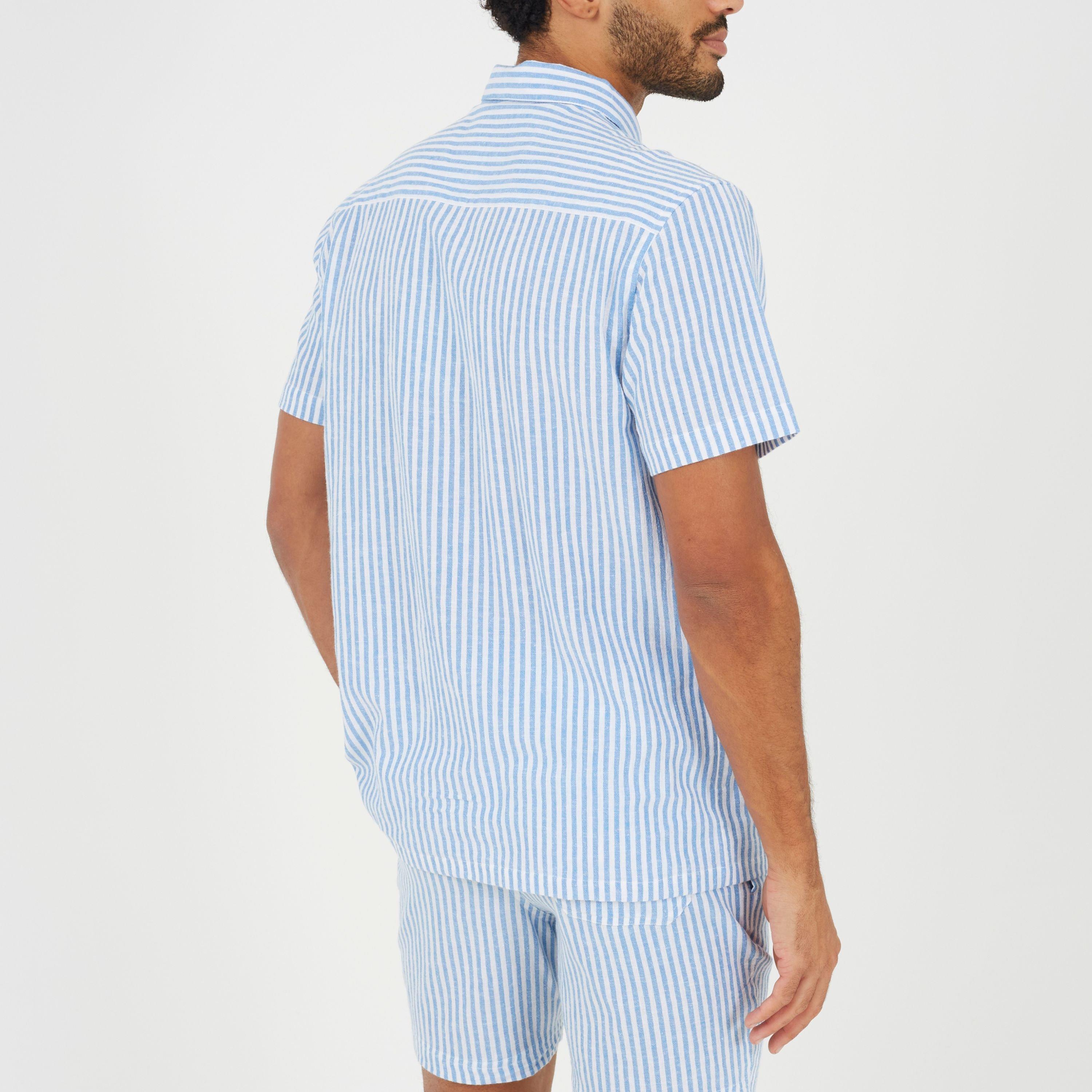 Weiß/Blau - Brave Soul - Men's Short Sleeved Revere Collar Patterned Shirt - 4