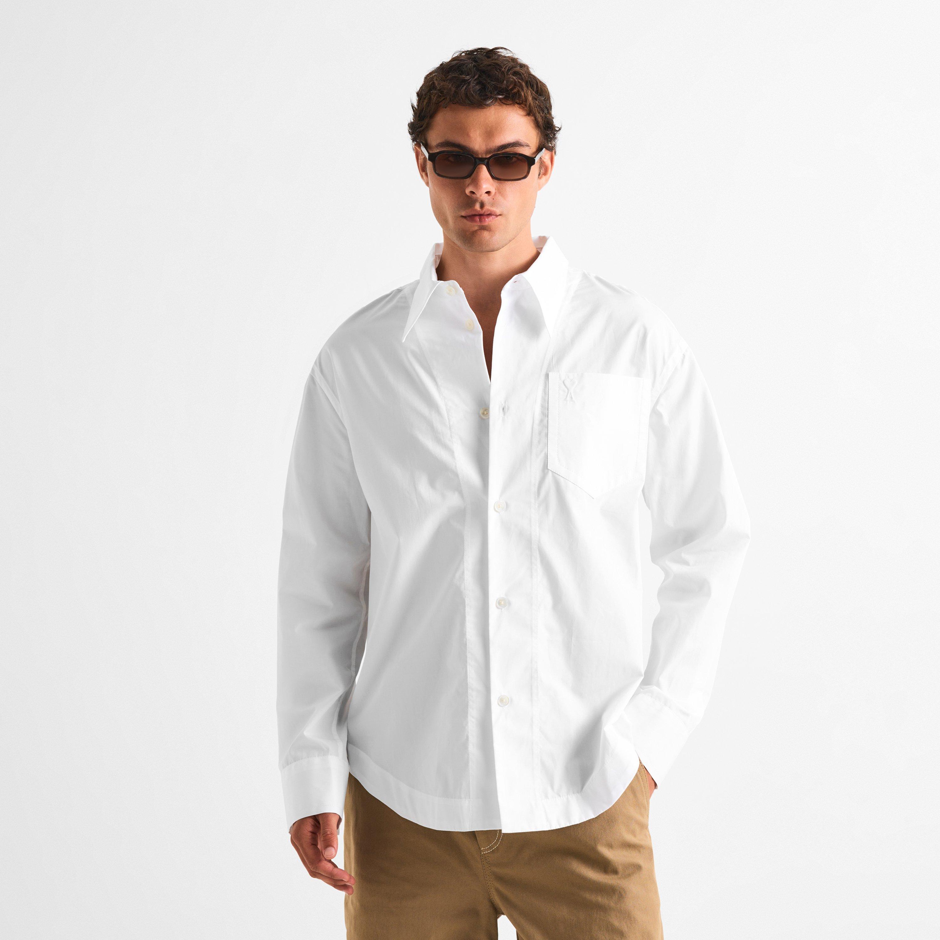 White - Ami Paris - Men's Sharp Collar Long Sleeve Plain Shirt - 3