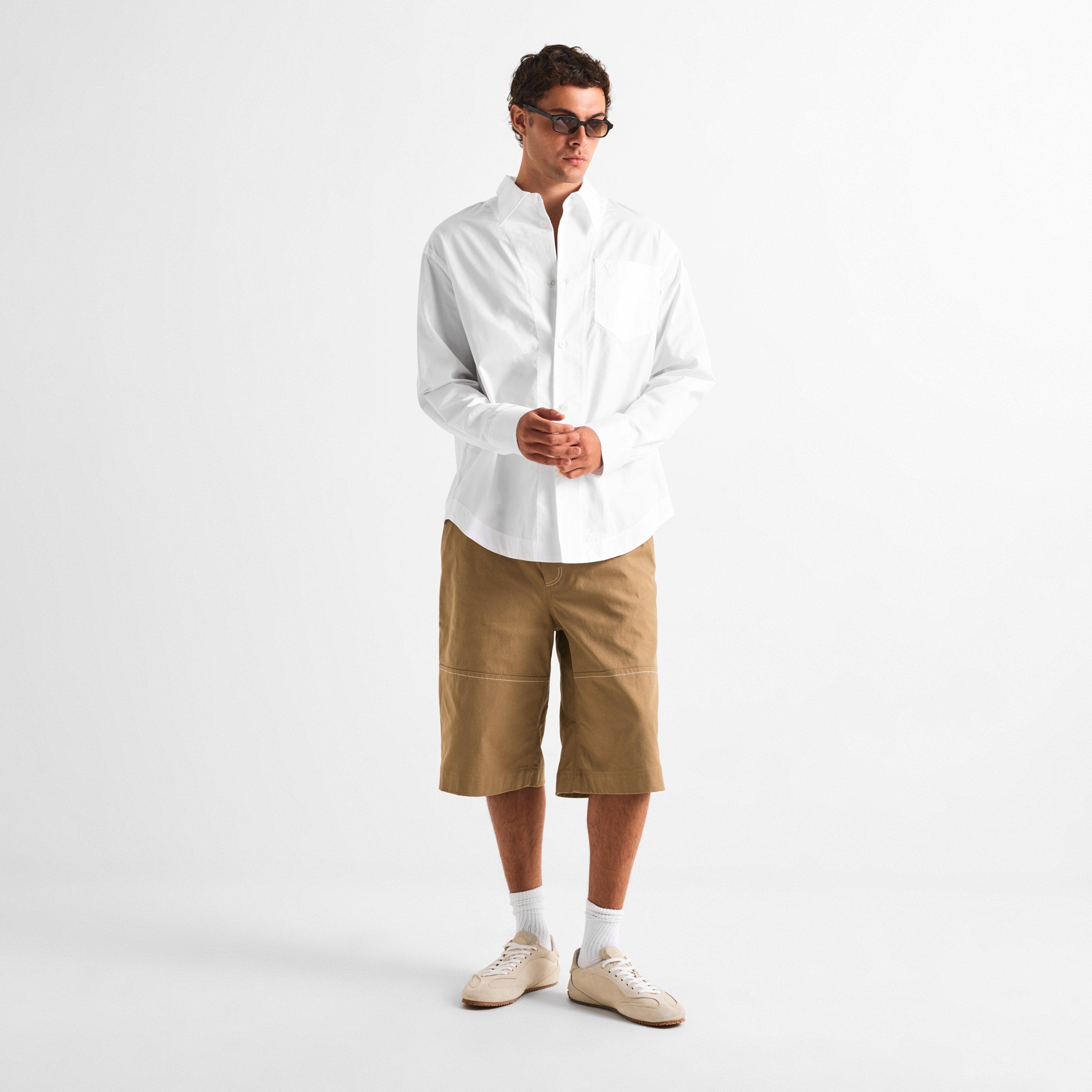White - Ami Paris - Men's Sharp Collar Long Sleeve Plain Shirt - 6
