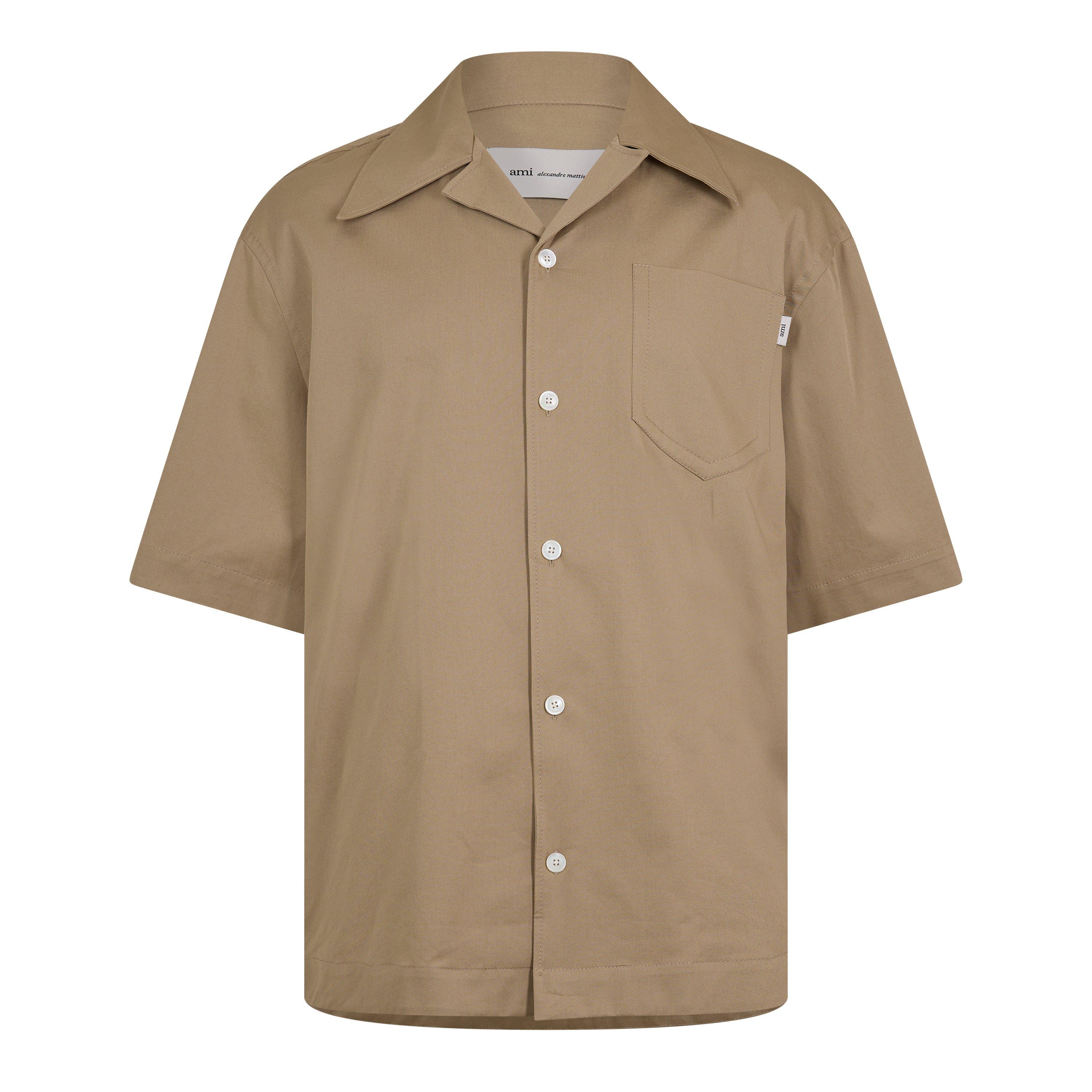 Beige Taupe - Ami Paris - Men's Camp Collar Short Sleeve Plain Shirt - 1