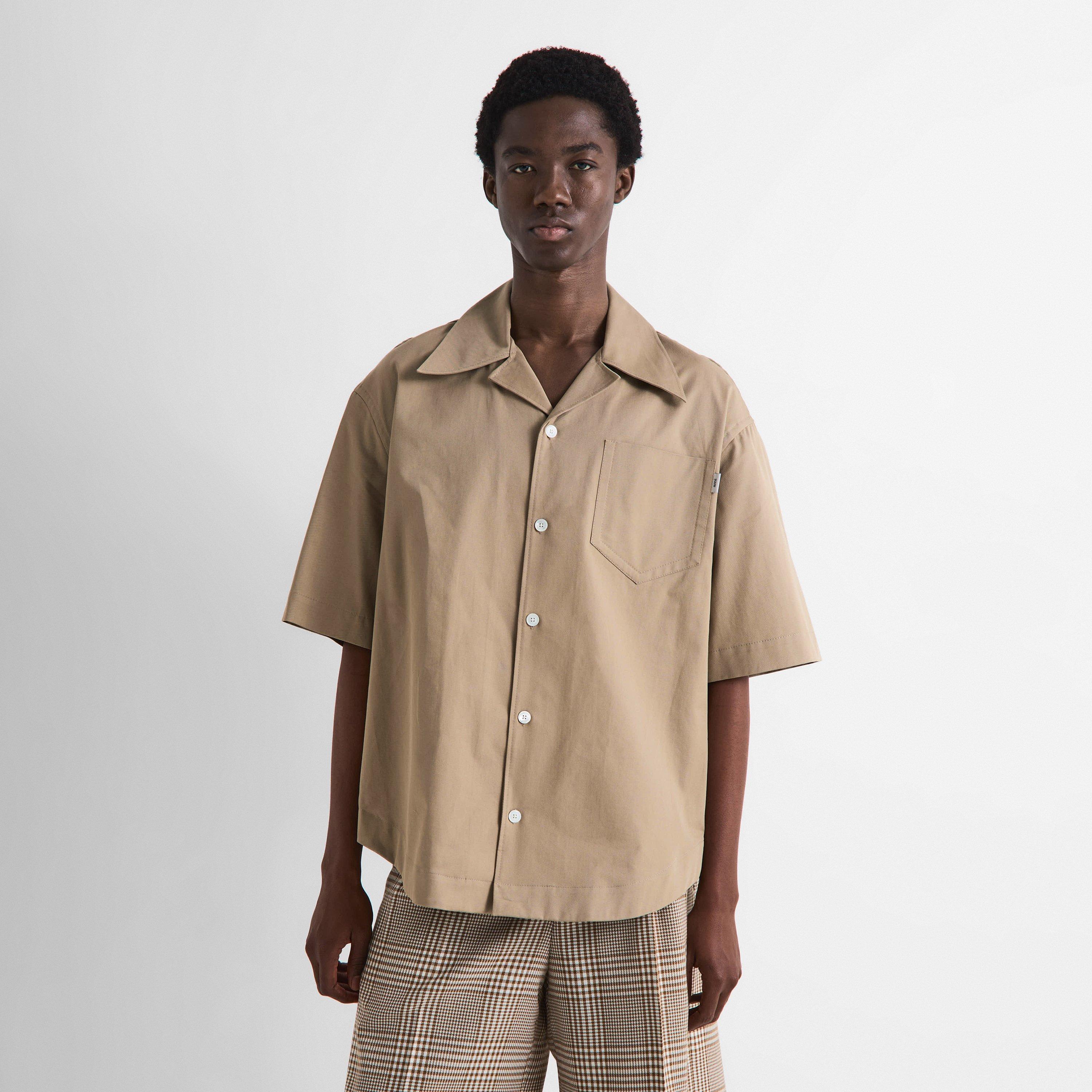Beige Taupe - Ami Paris - Men's Camp Collar Short Sleeve Plain Shirt - 3