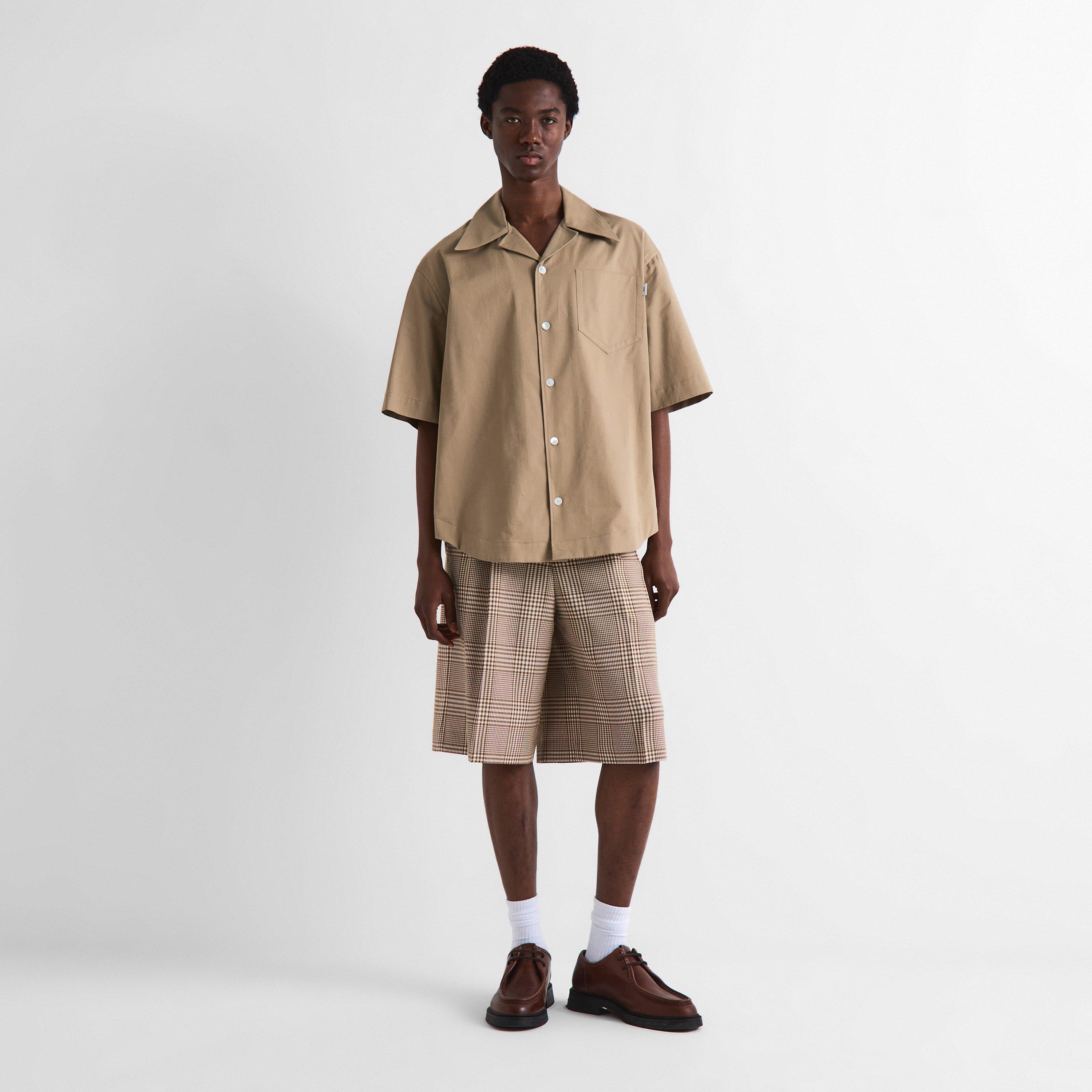 Beige Taupe - Ami Paris - Men's Camp Collar Short Sleeve Plain Shirt - 6