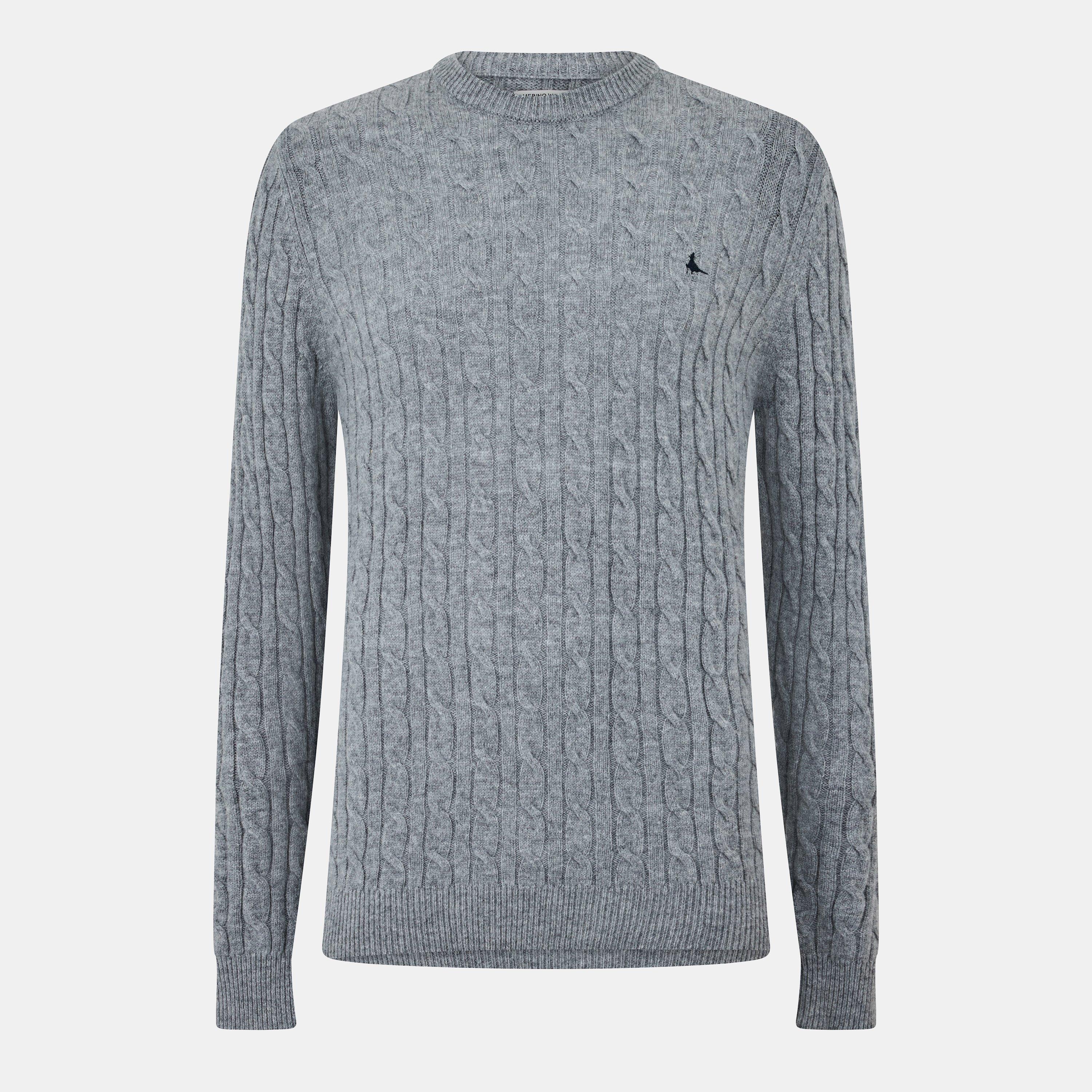 Grey - Jack Wills - Jack Marlow Merino Wool Blend Cable Knitted Jumper Men - 1