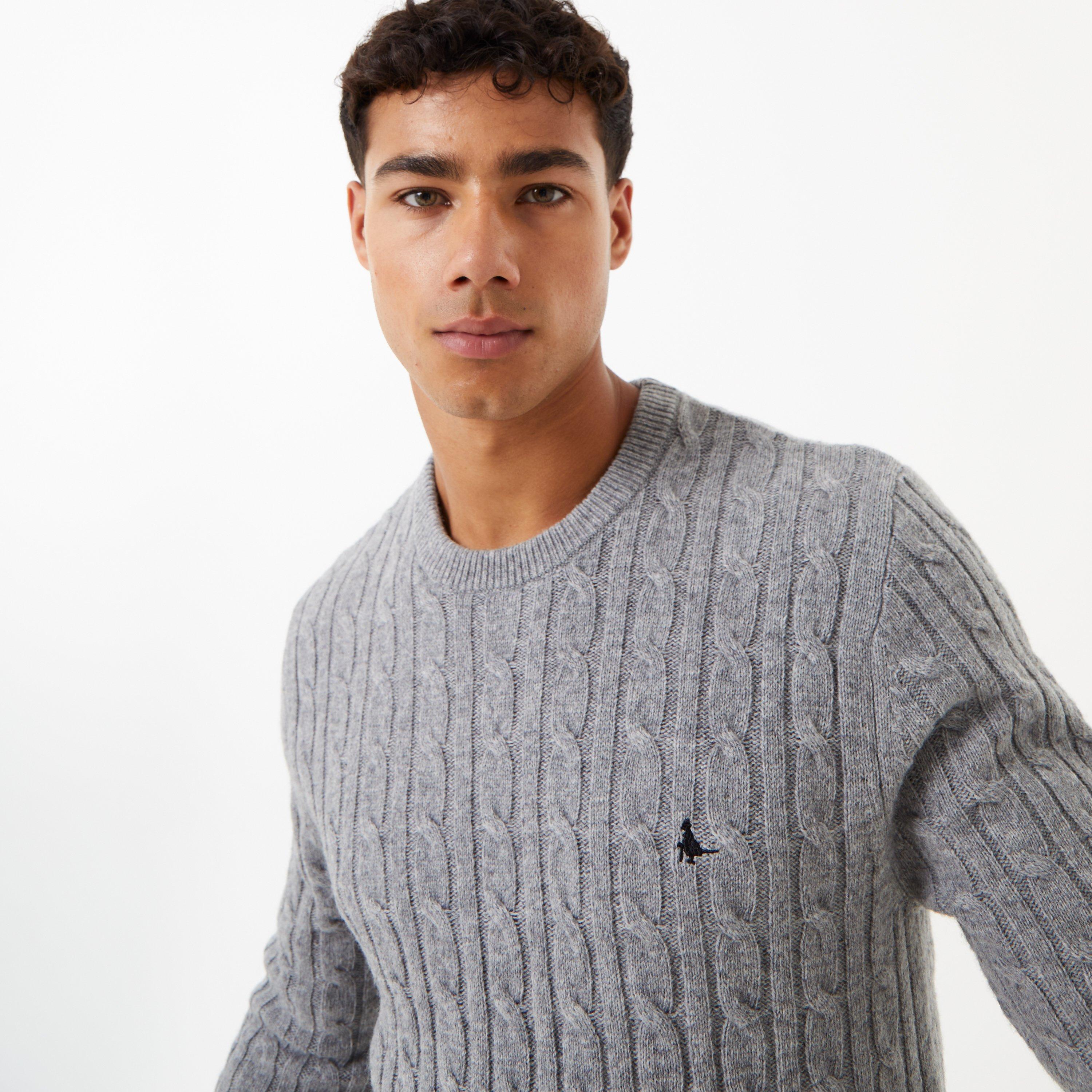 Grau - Jack Wills - Marlow Merino Wool Blend Cable Knitted Jumper Men - 4