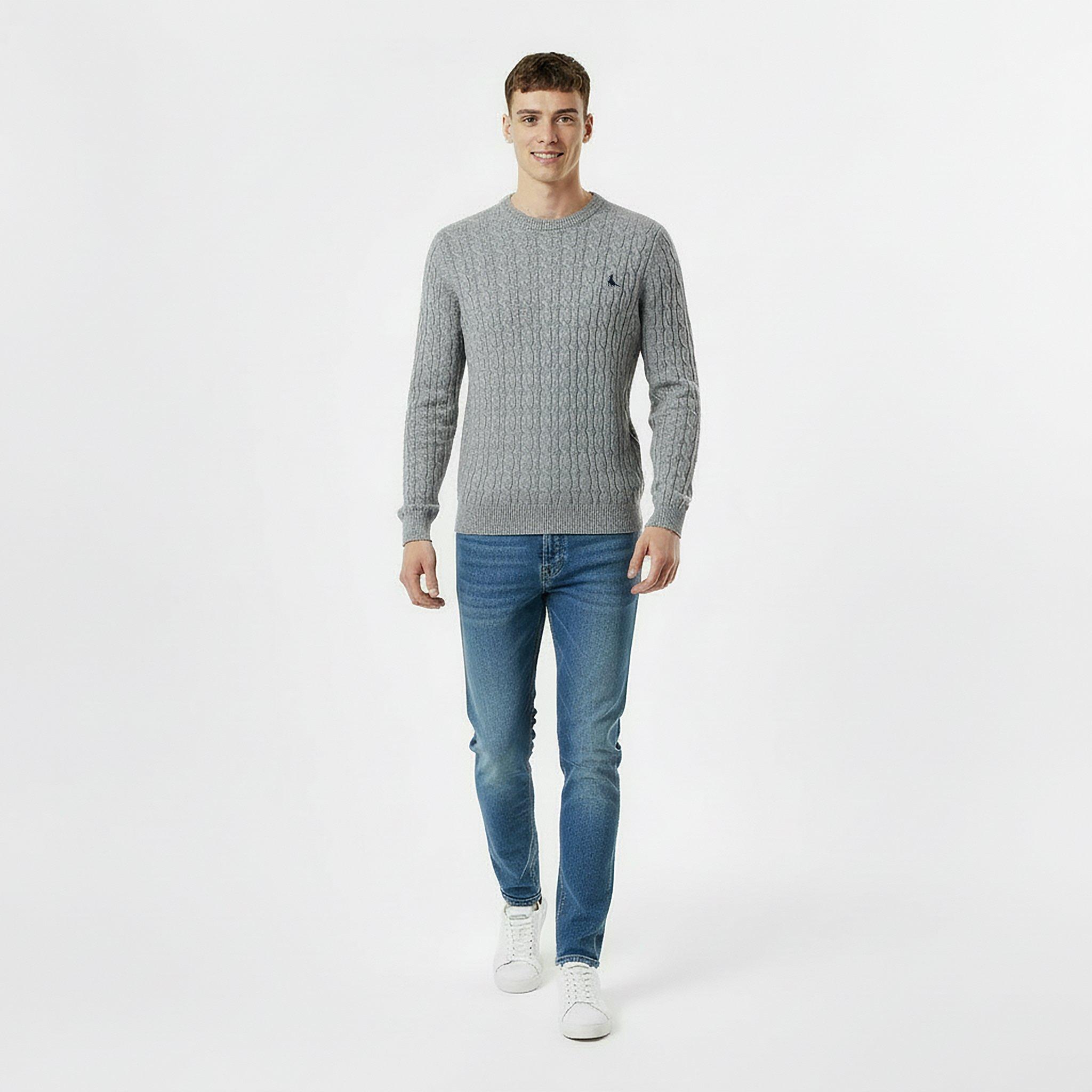 Gris - Jack Wills - Marlow Merino Wool Blend Cable Knitted Jumper Men - 6